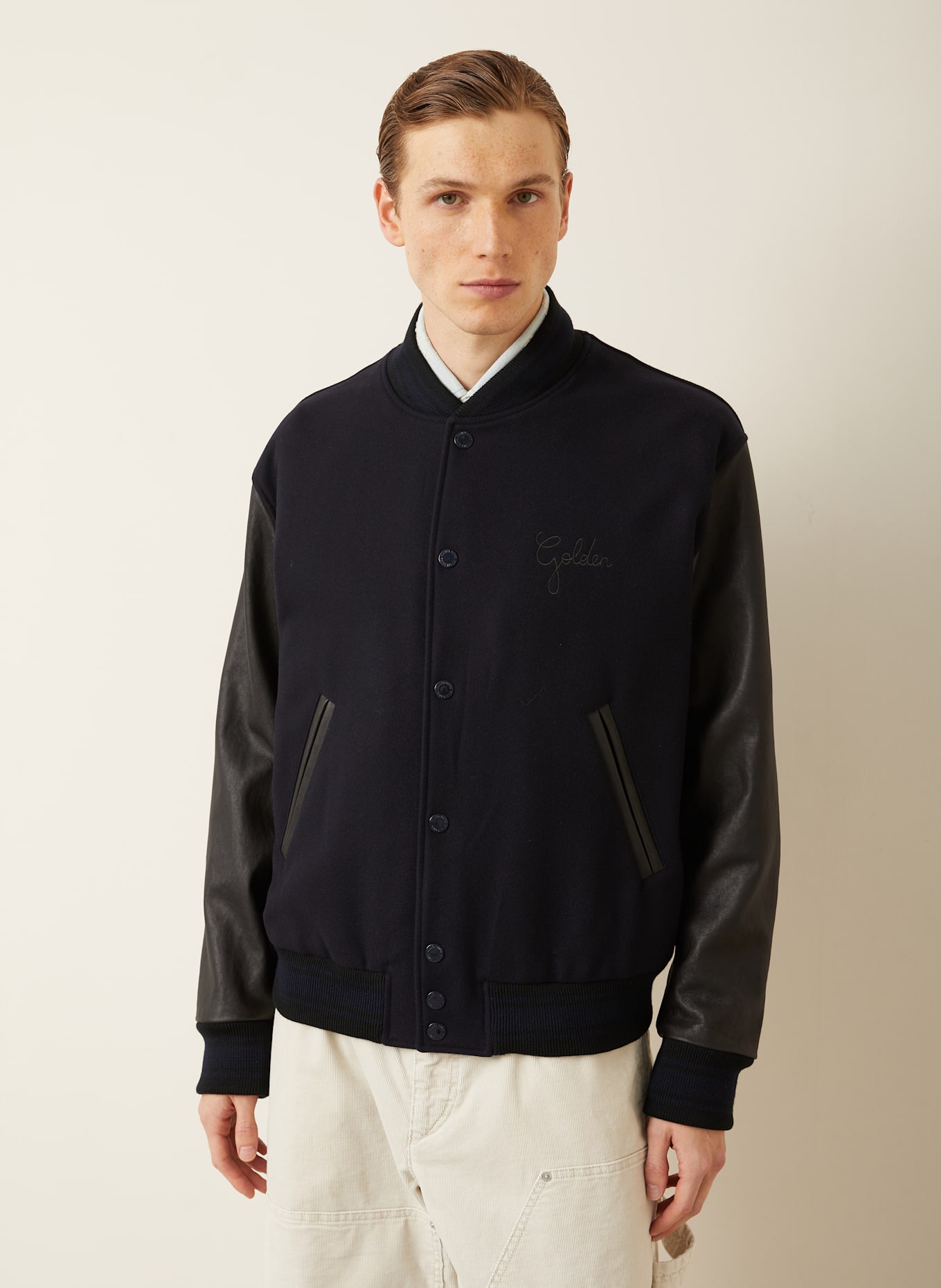 GOLDEN GOOSE College-Jacke im Materialmix: DUNKELBLAU