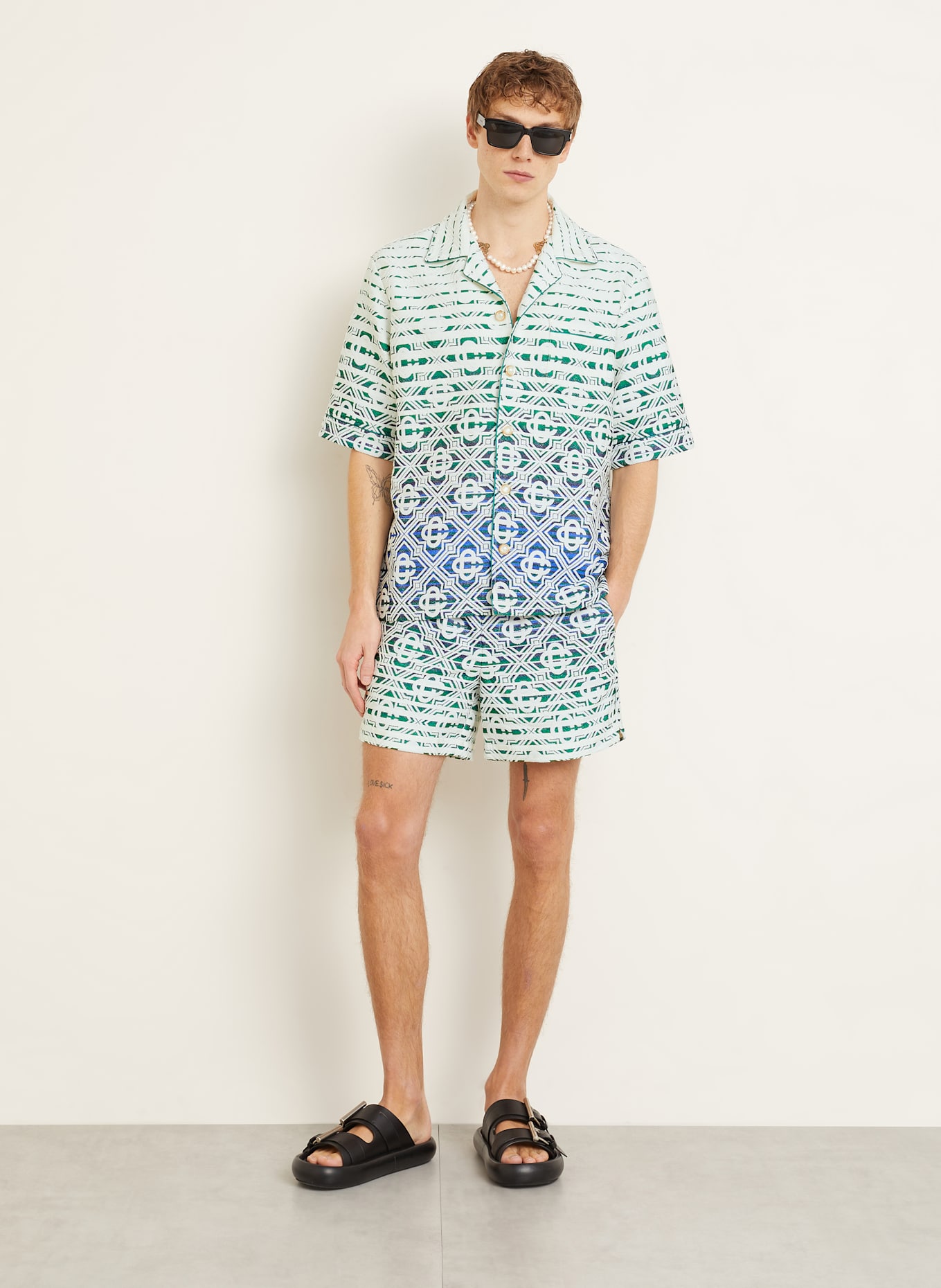 Casablanca Resorthemd Comfort Fit aus Jacquard: WEISS / GRÜN / BLAU