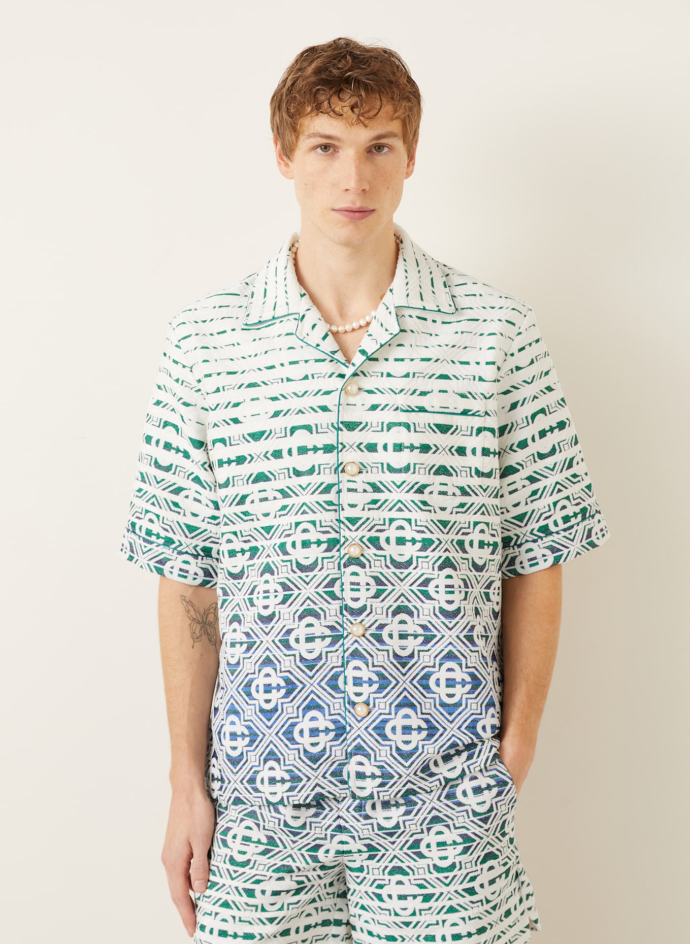 Casablanca Resorthemd Comfort Fit aus Jacquard: WEISS / GRÜN / BLAU