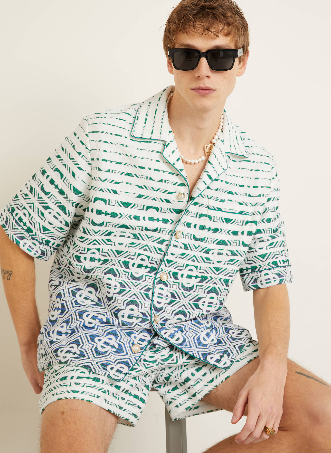 Casablanca Resorthemd Comfort Fit aus Jacquard: WEISS / GRÜN / BLAU