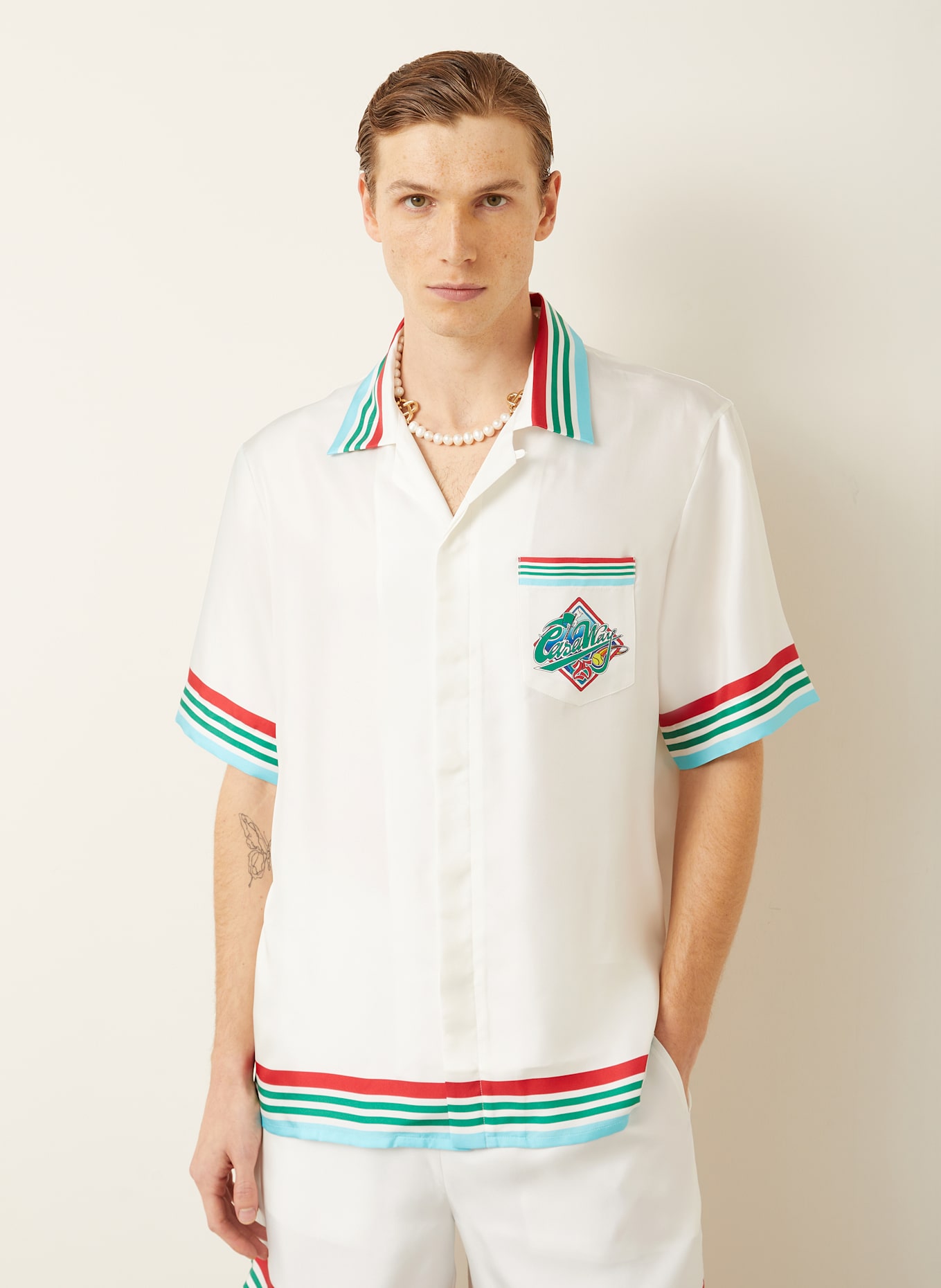 Casablanca Resorthemd Comfort Fit aus Seide: WEISS / ROT / HELLBLAU