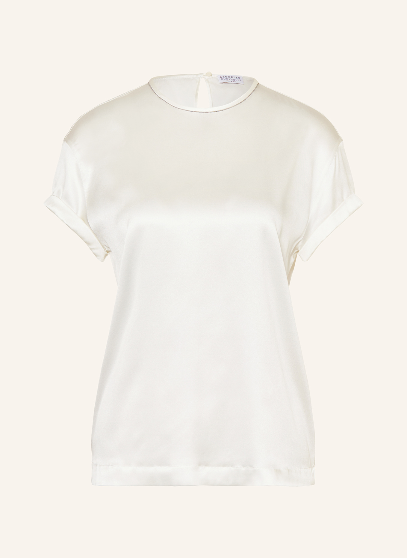 BRUNELLO CUCINELLI Chemisier en soie avec pierres décoratives: ÉCRU