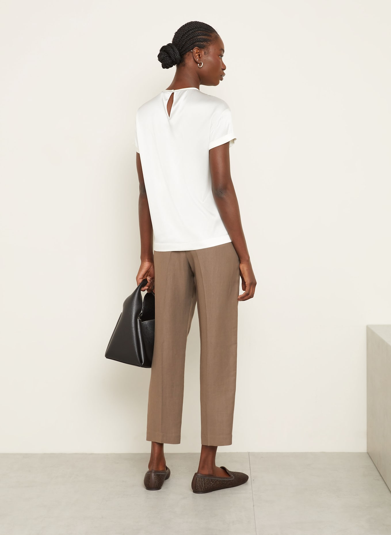 BRUNELLO CUCINELLI Chemisier en soie avec pierres décoratives: ÉCRU