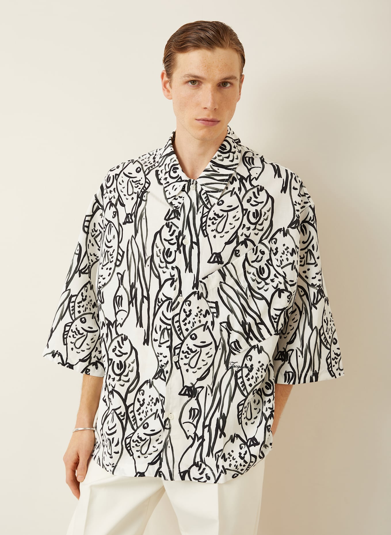 JACQUEMUS Kurzarm-Hemd LA CHEMISE ALOE Comfort Fit: SCHWARZ/ WEISS