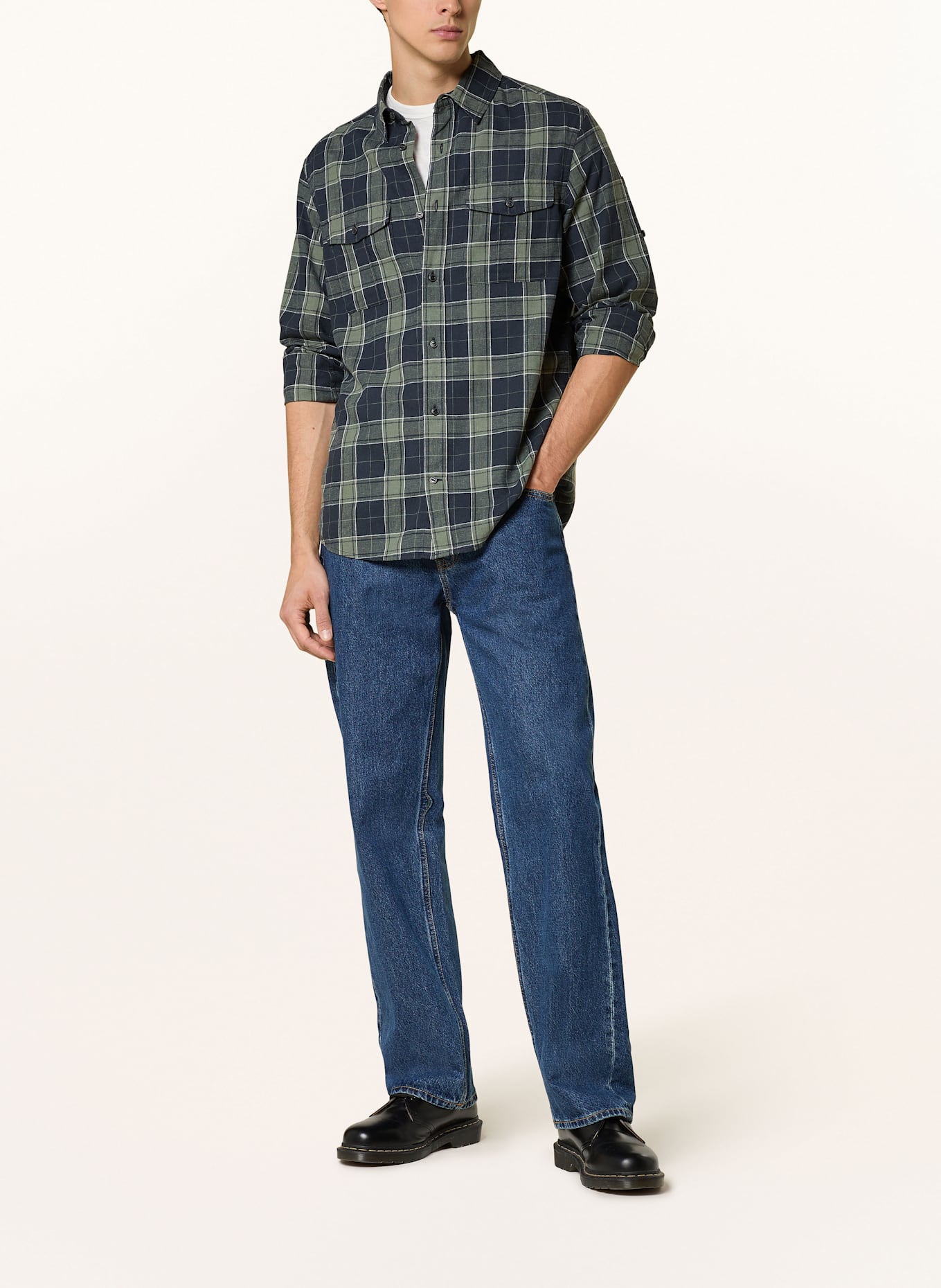 FJÄLLRÄVEN Outdoor-Hemd Relaxed Fit: DUNKELBLAU / HELLGRÜN / WEISS