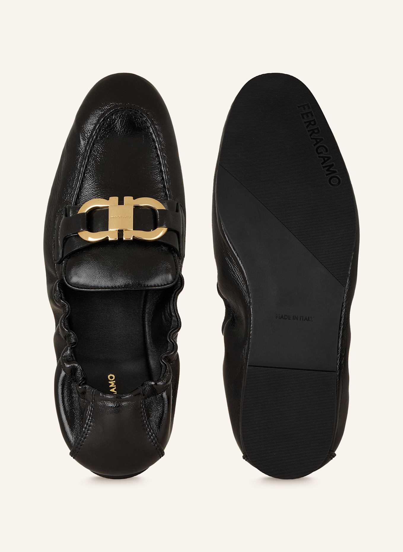 FERRAGAMO Lack-Loafer JODIE: SCHWARZ
