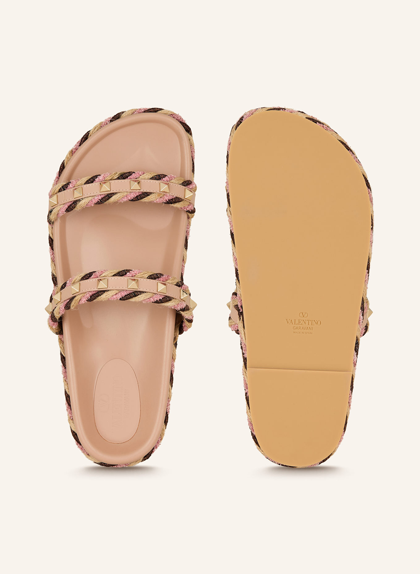 VALENTINO GARAVANI Slides ROCKSTUD with rivets and glitter thread, Color: NUDE/ ROSE/ BEIGE (Image 5)