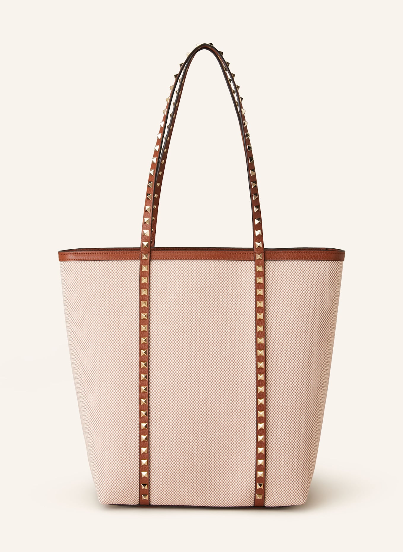 VALENTINO GARAVANI Shopper ROCKSTUD mit Pouch und Nieten: CREME/ BRAUN