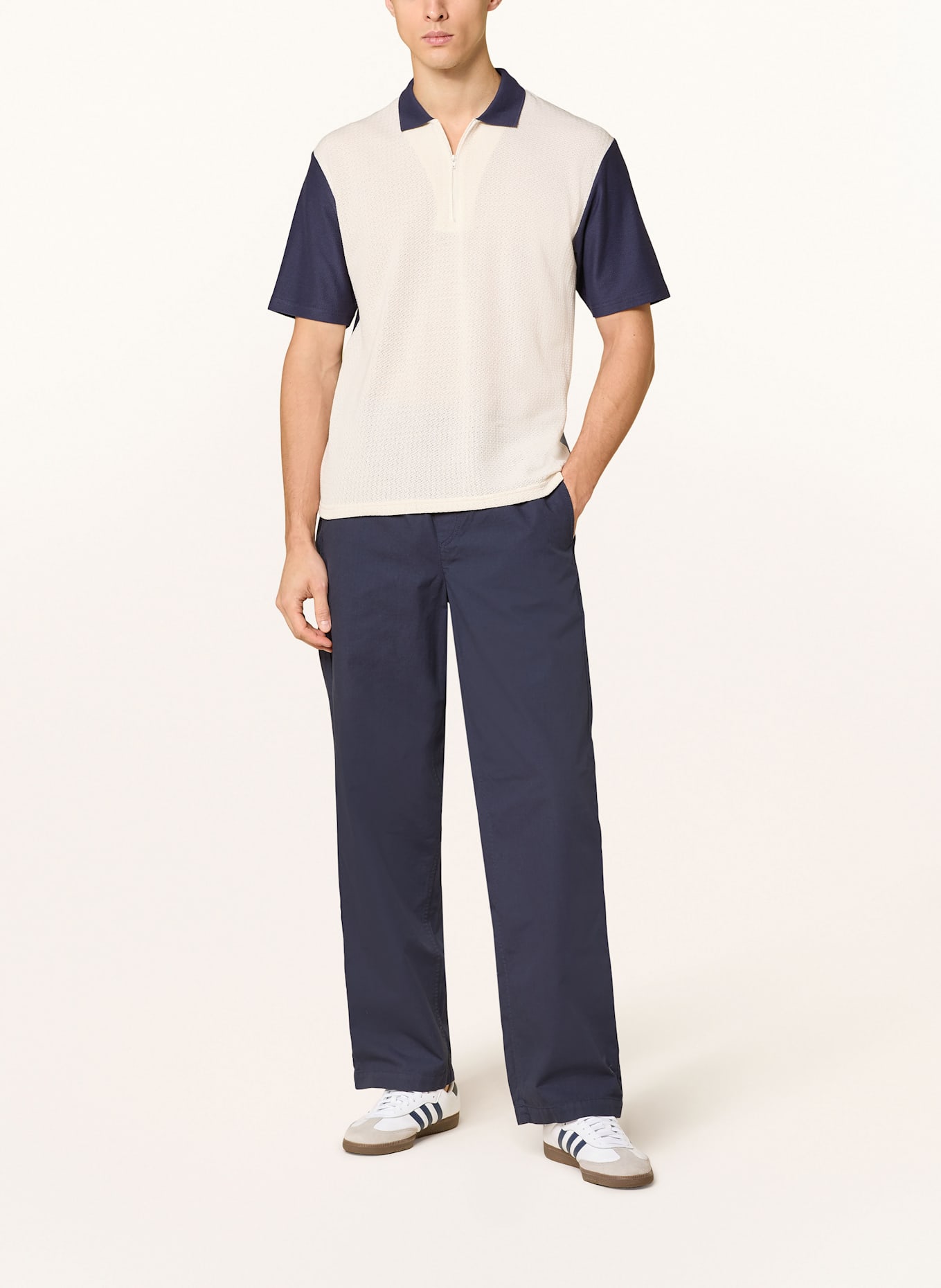 Palmes Poloshirt TEXTURED ZIP POLO: DUNKELBLAU / CREME