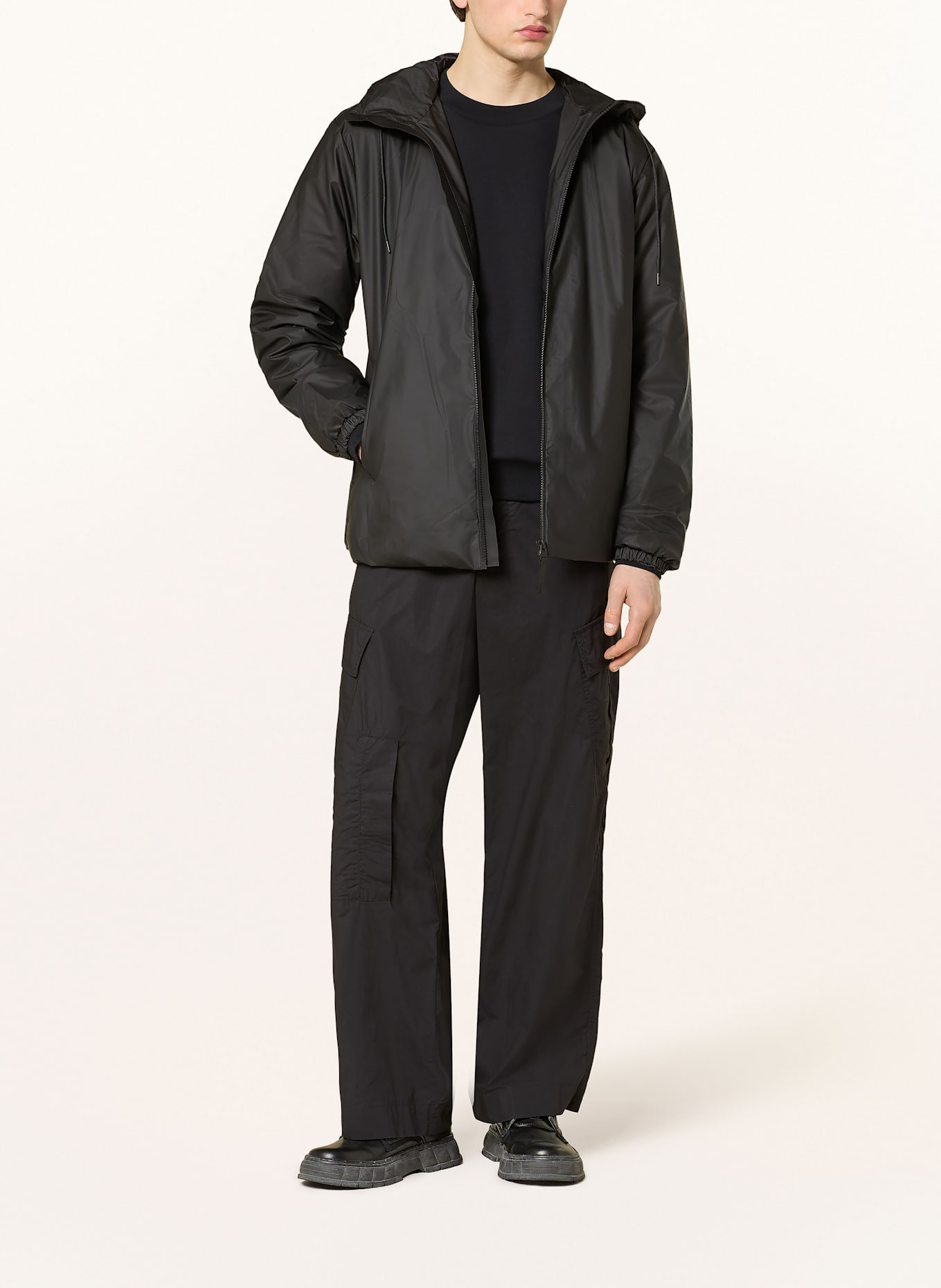 RAINS LOHJA LONG rain jacket: BLACK