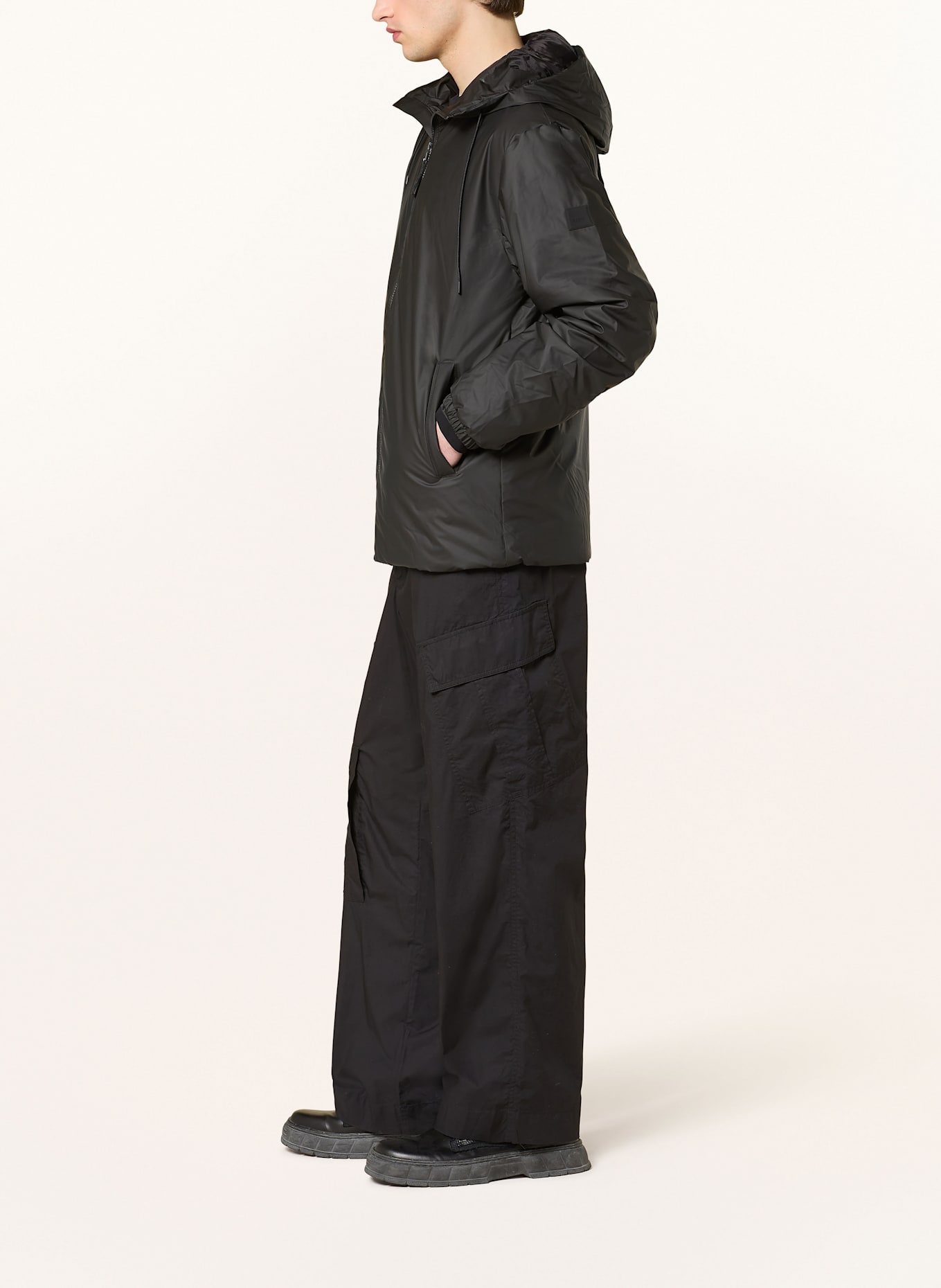 RAINS LOHJA LONG rain jacket: BLACK