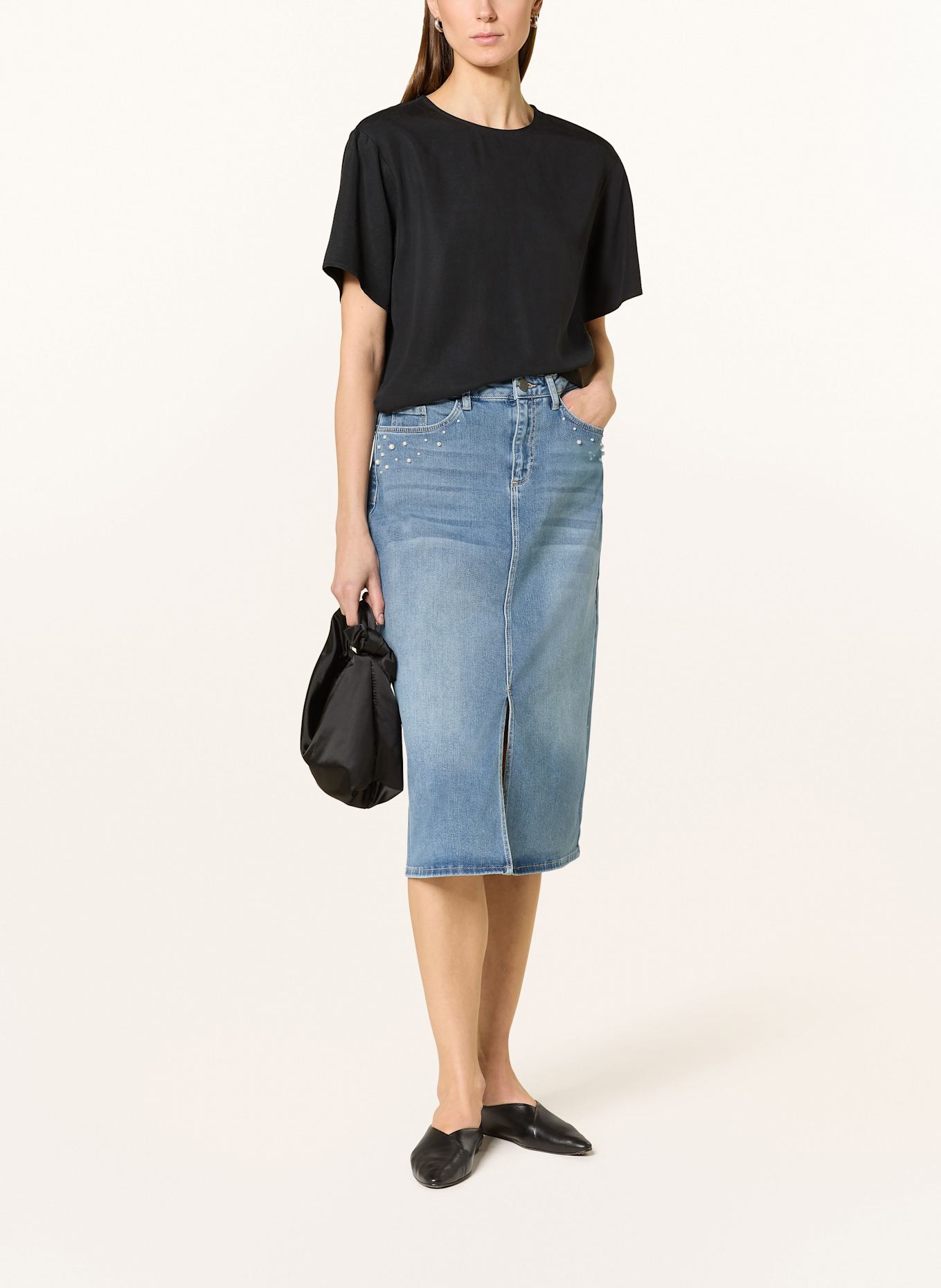 BETTY&CO Denim skirt with decorative beads: 8618 LIGHT BLUE DENIM