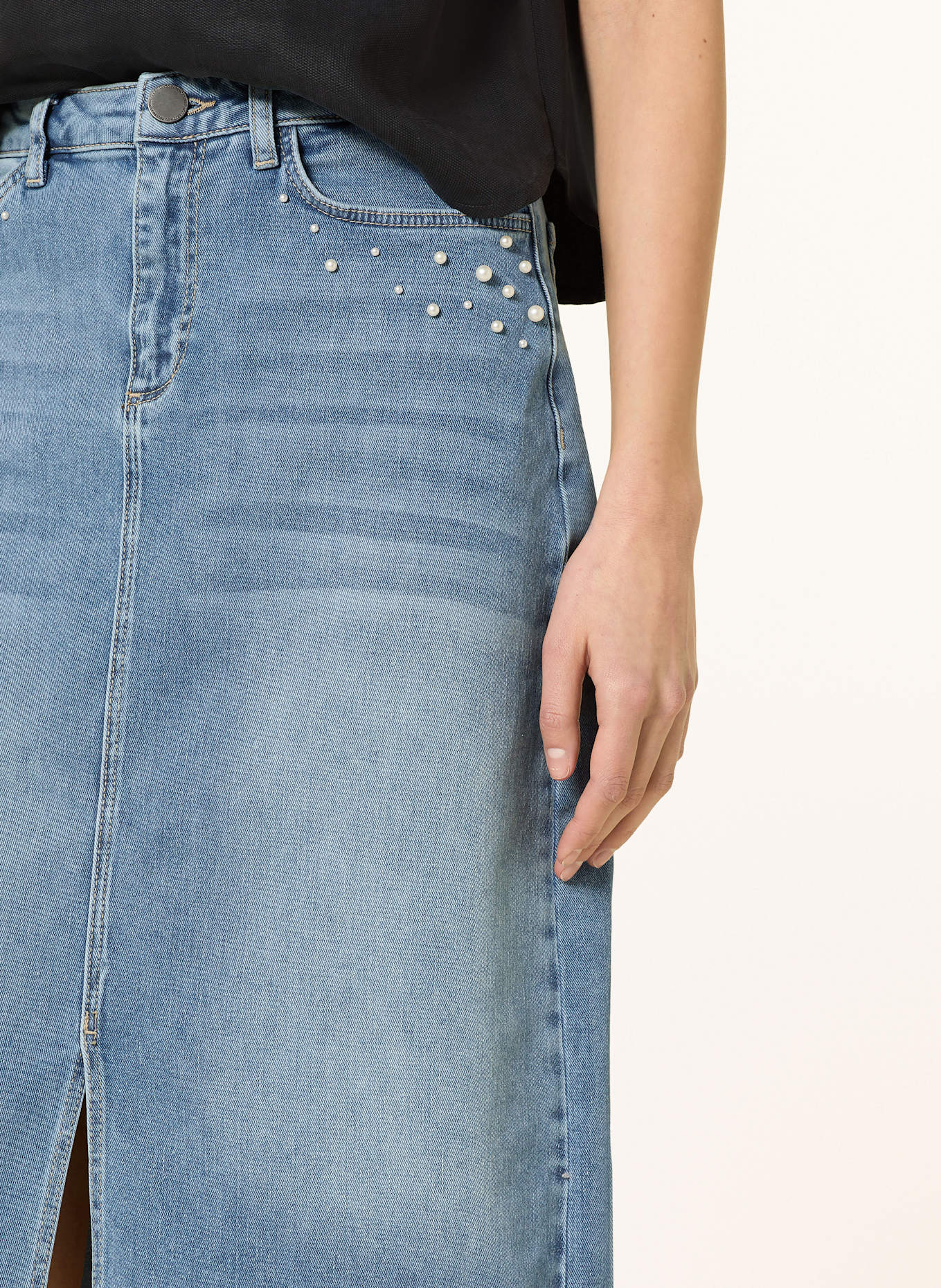 BETTY&CO Denim skirt with decorative beads: 8618 LIGHT BLUE DENIM