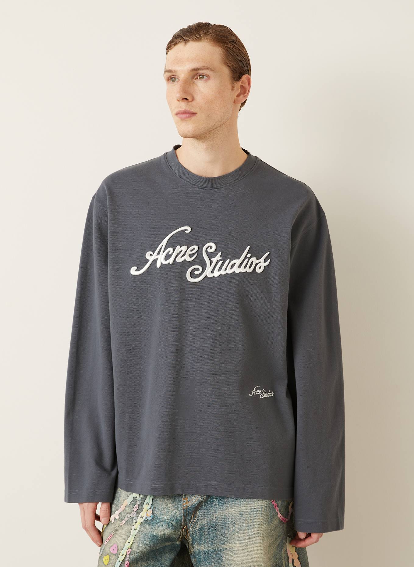 Acne Studios Tričko s dlouhým rukávem: TMAVĚ ŠEDÁ