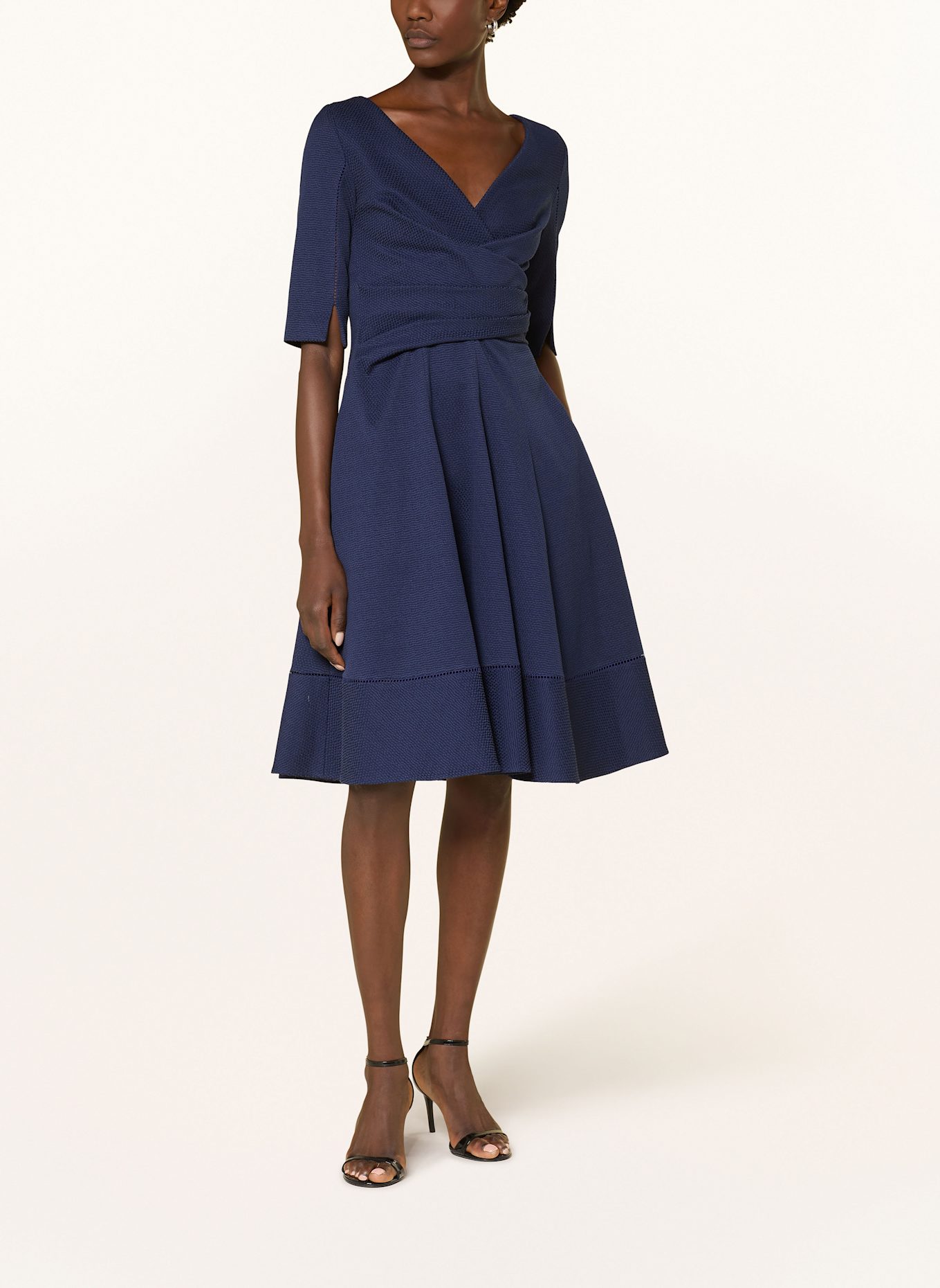 TALBOT RUNHOF NOSTALGY2 cocktail dress with 3/4 sleeves: DARK BLUE