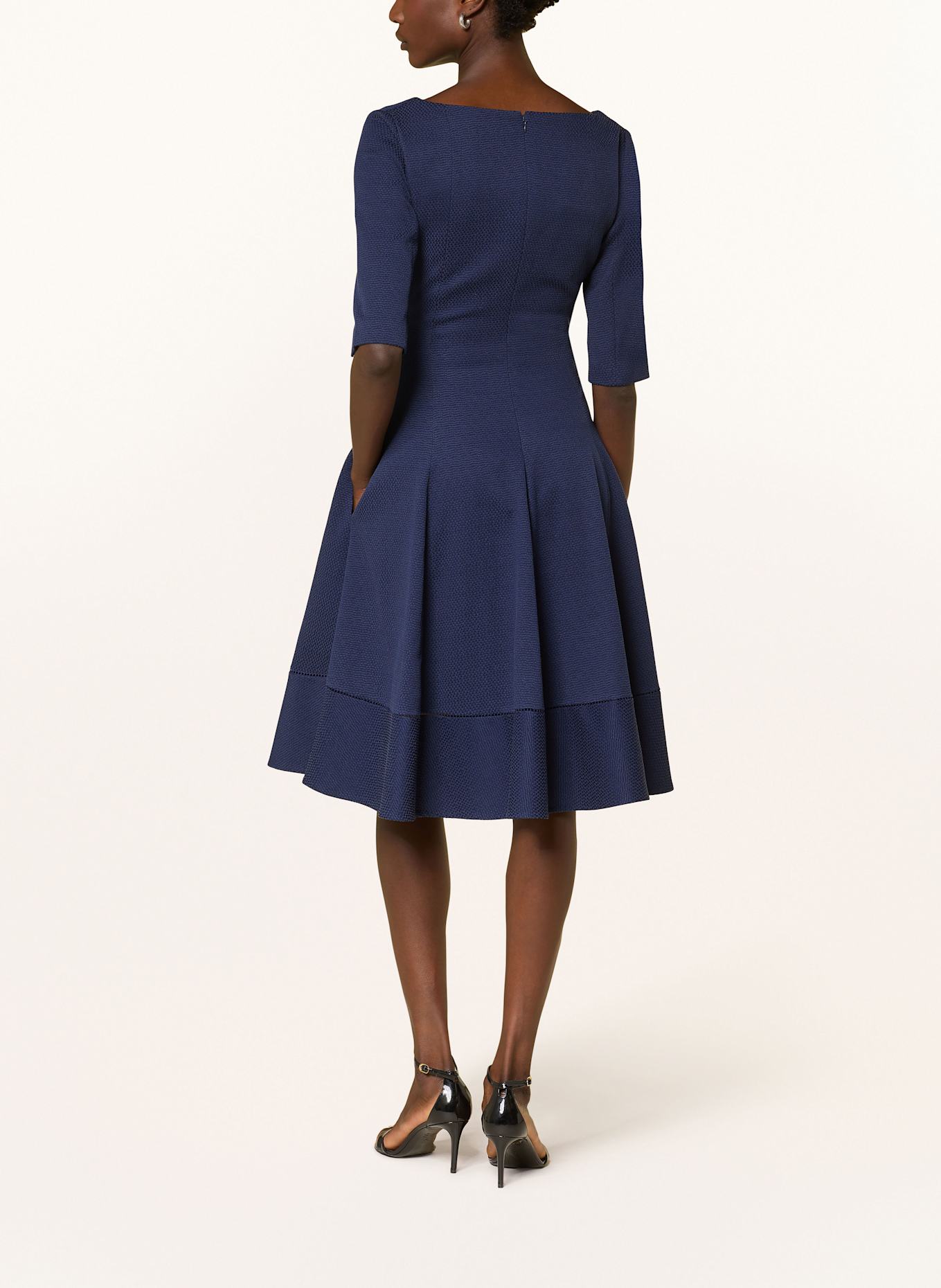 TALBOT RUNHOF NOSTALGY2 cocktail dress with 3/4 sleeves: DARK BLUE
