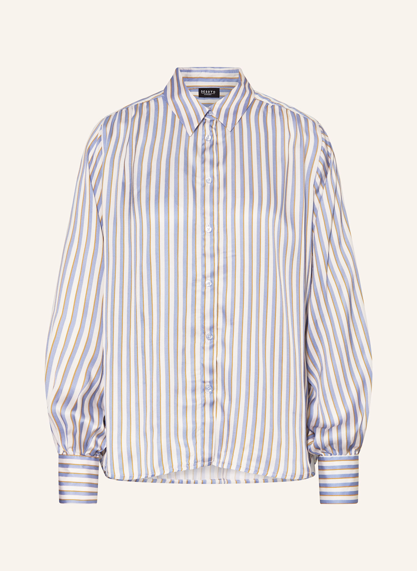DESOTO Hemdbluse LENA aus Satin: BLAU / ECRU / DUNKELORANGE