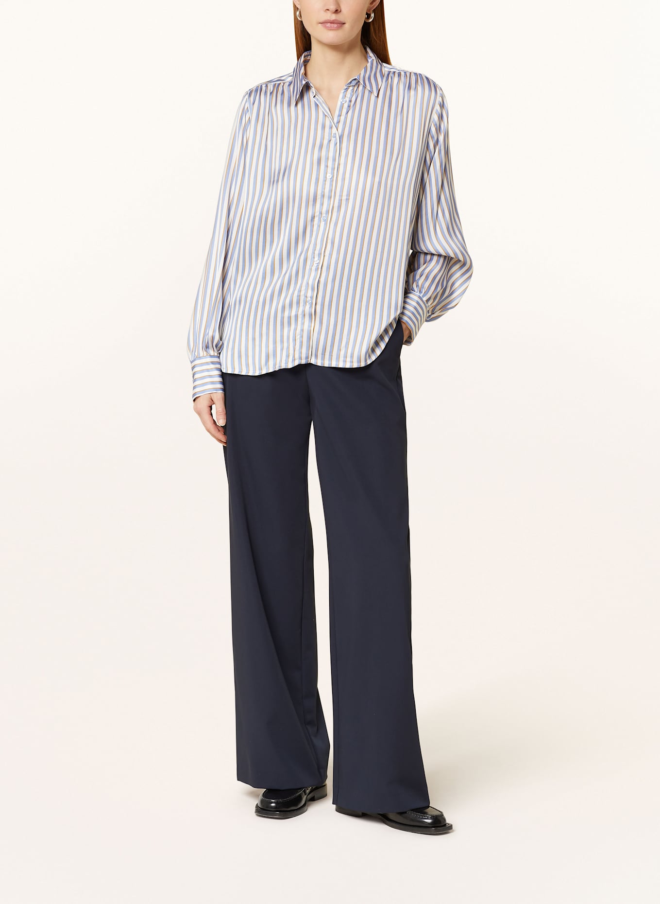 DESOTO Hemdbluse LENA aus Satin: BLAU / ECRU / DUNKELORANGE