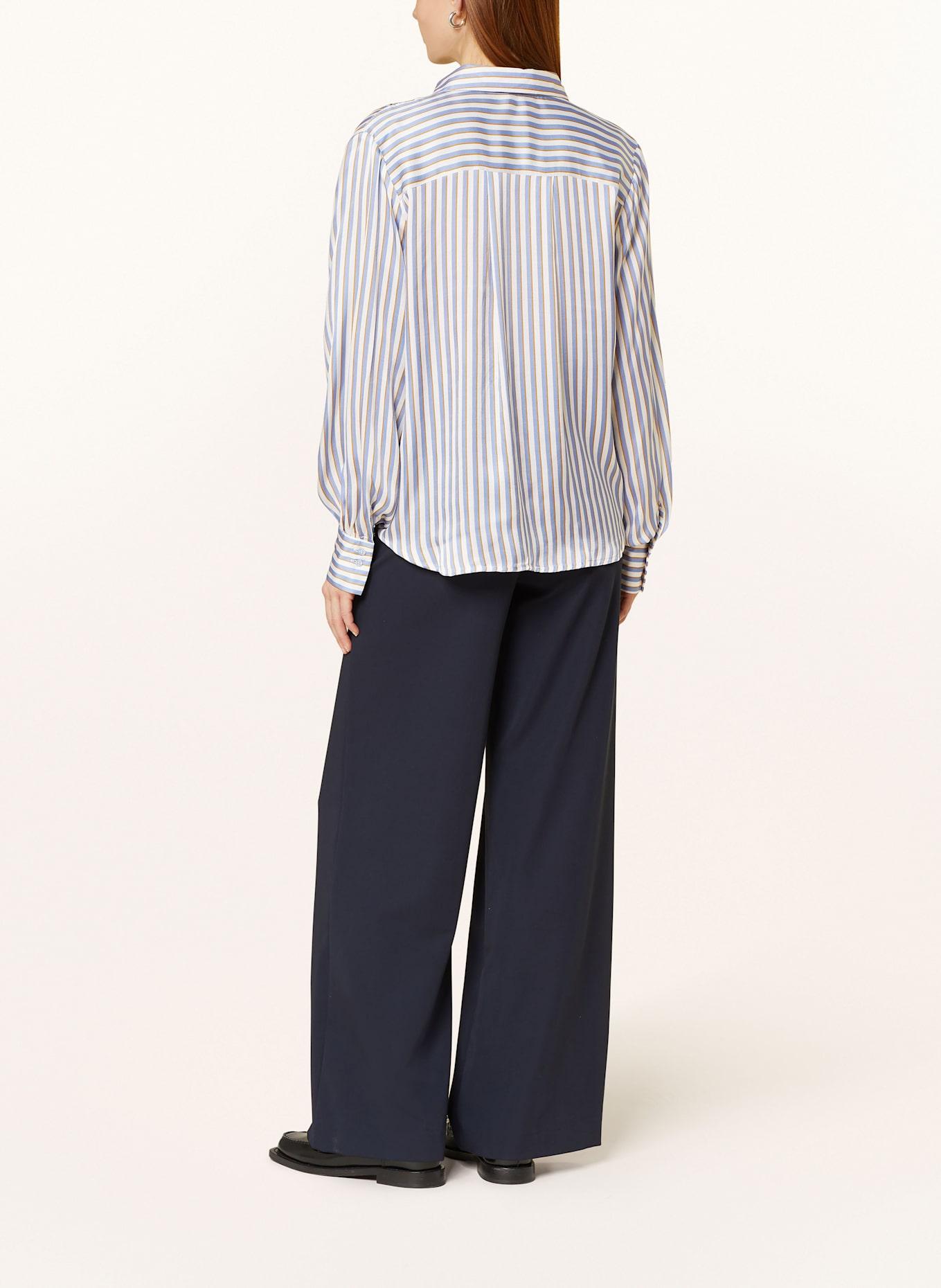 DESOTO Hemdbluse LENA aus Satin: BLAU / ECRU / DUNKELORANGE