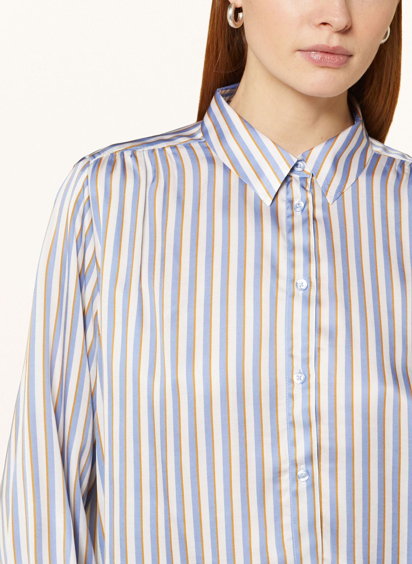 DESOTO Hemdbluse LENA aus Satin: BLAU / ECRU / DUNKELORANGE