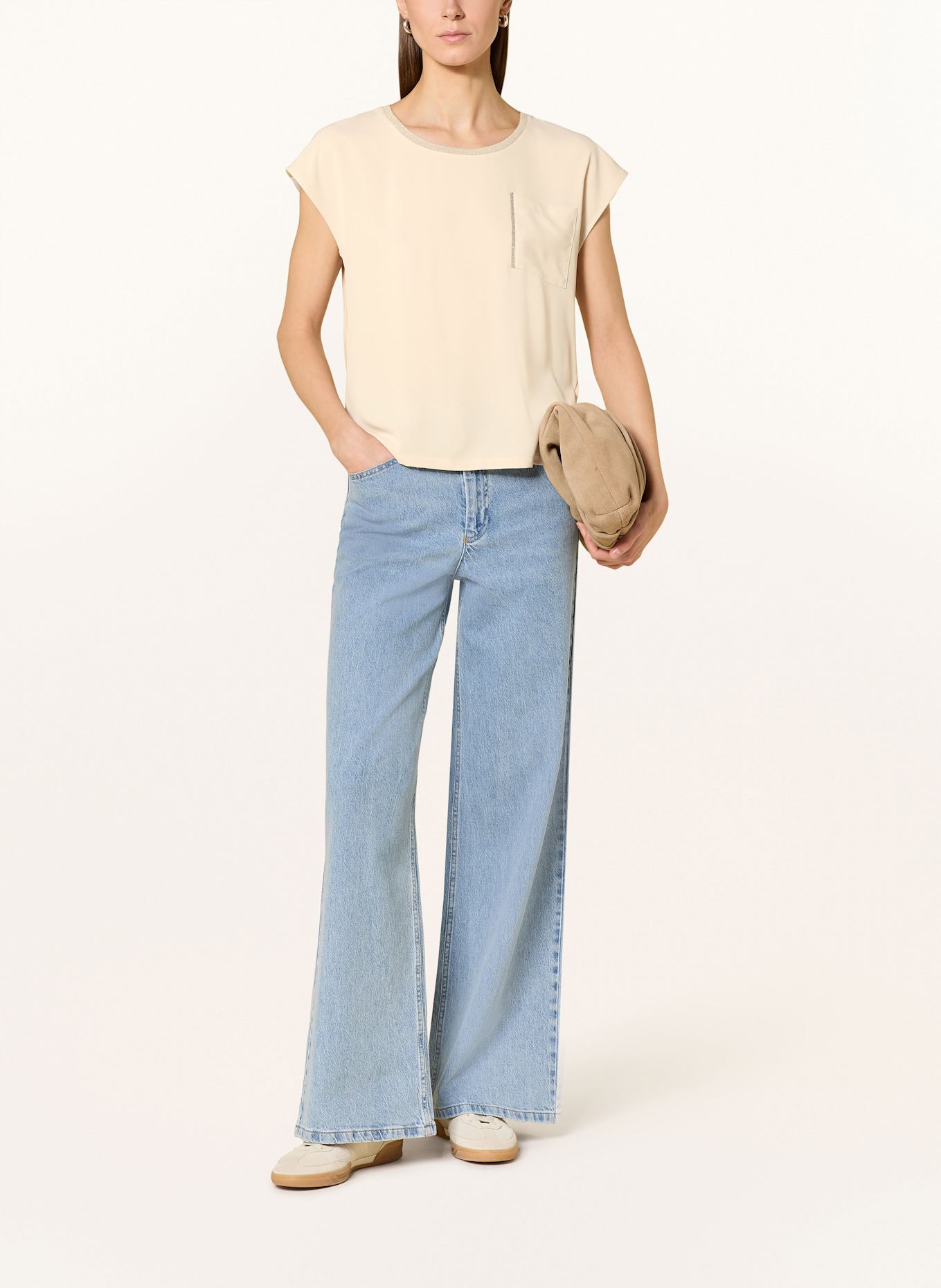 monari Blusenshirt im Materialmix mit Glitzergarn: BEIGE