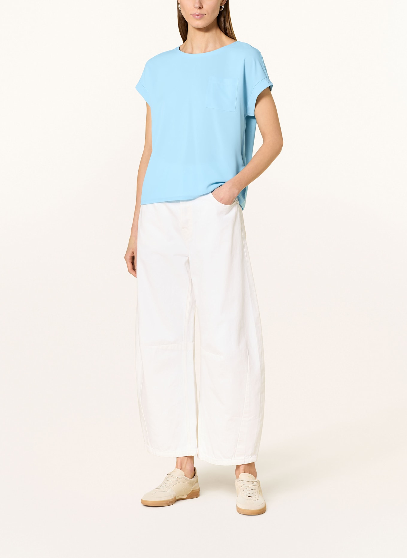 monari Blusenshirt mit Materialmix: HELLBLAU