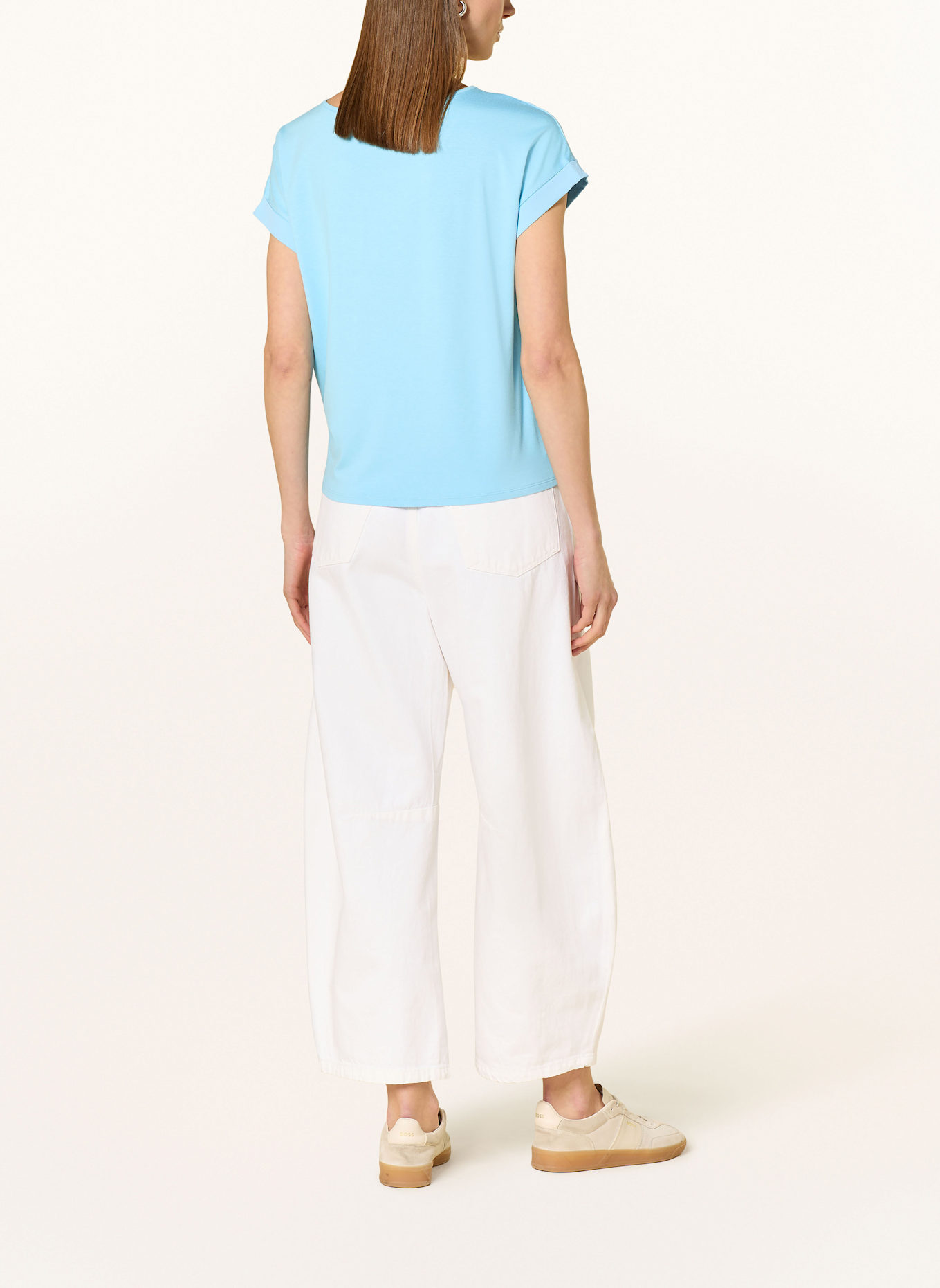 monari Blusenshirt mit Materialmix: HELLBLAU