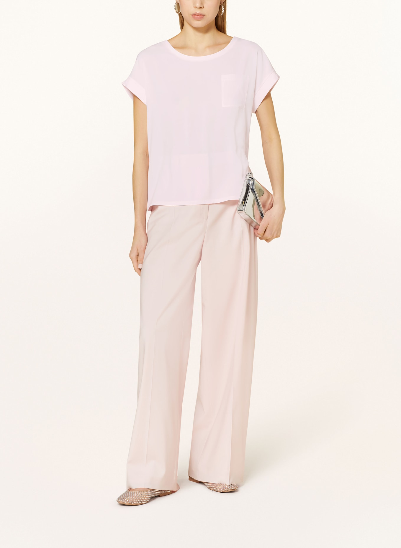 monari Blusenshirt mit Materialmix: HELLROSA