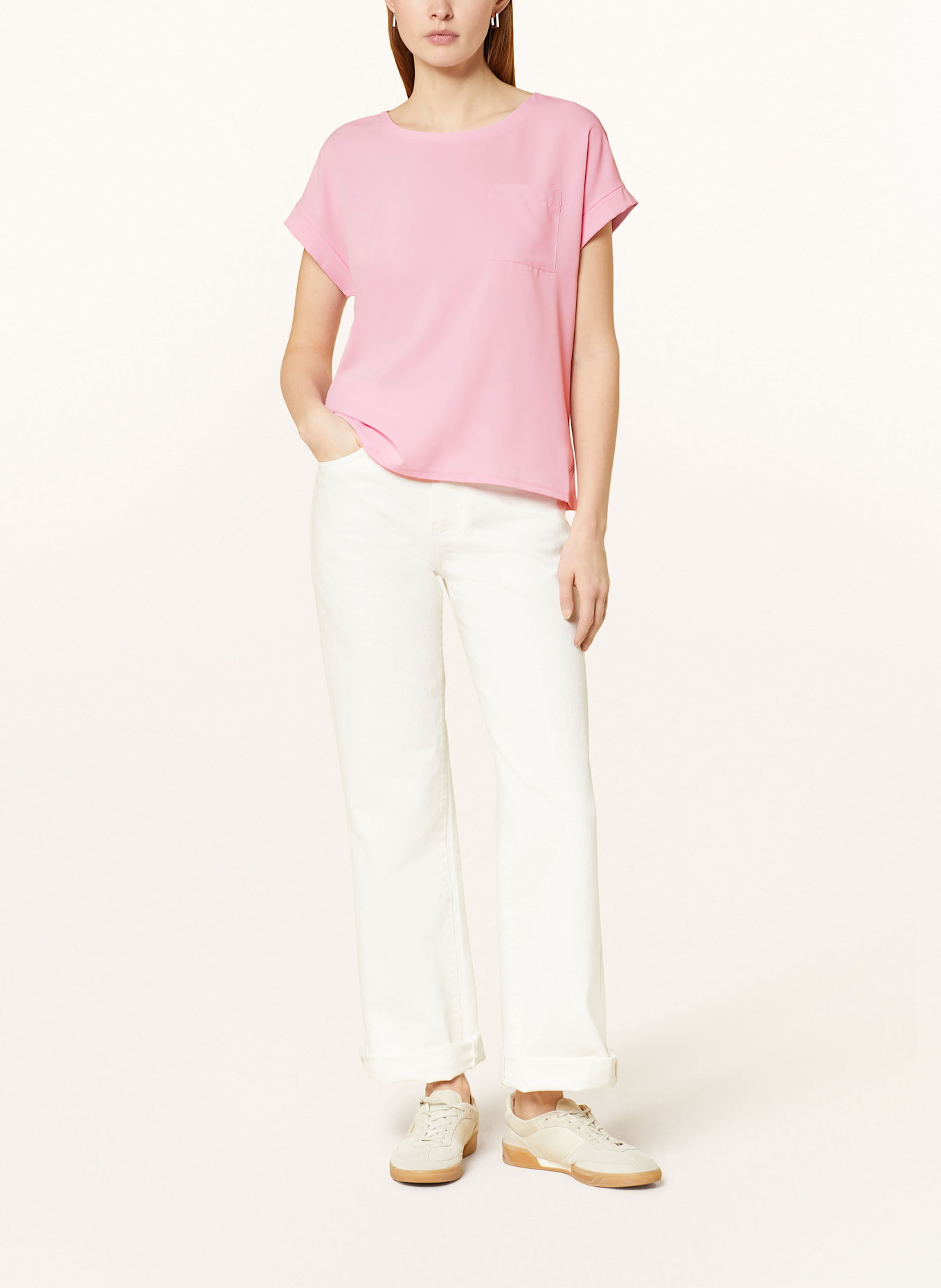 monari Blusenshirt mit Materialmix: ROSA