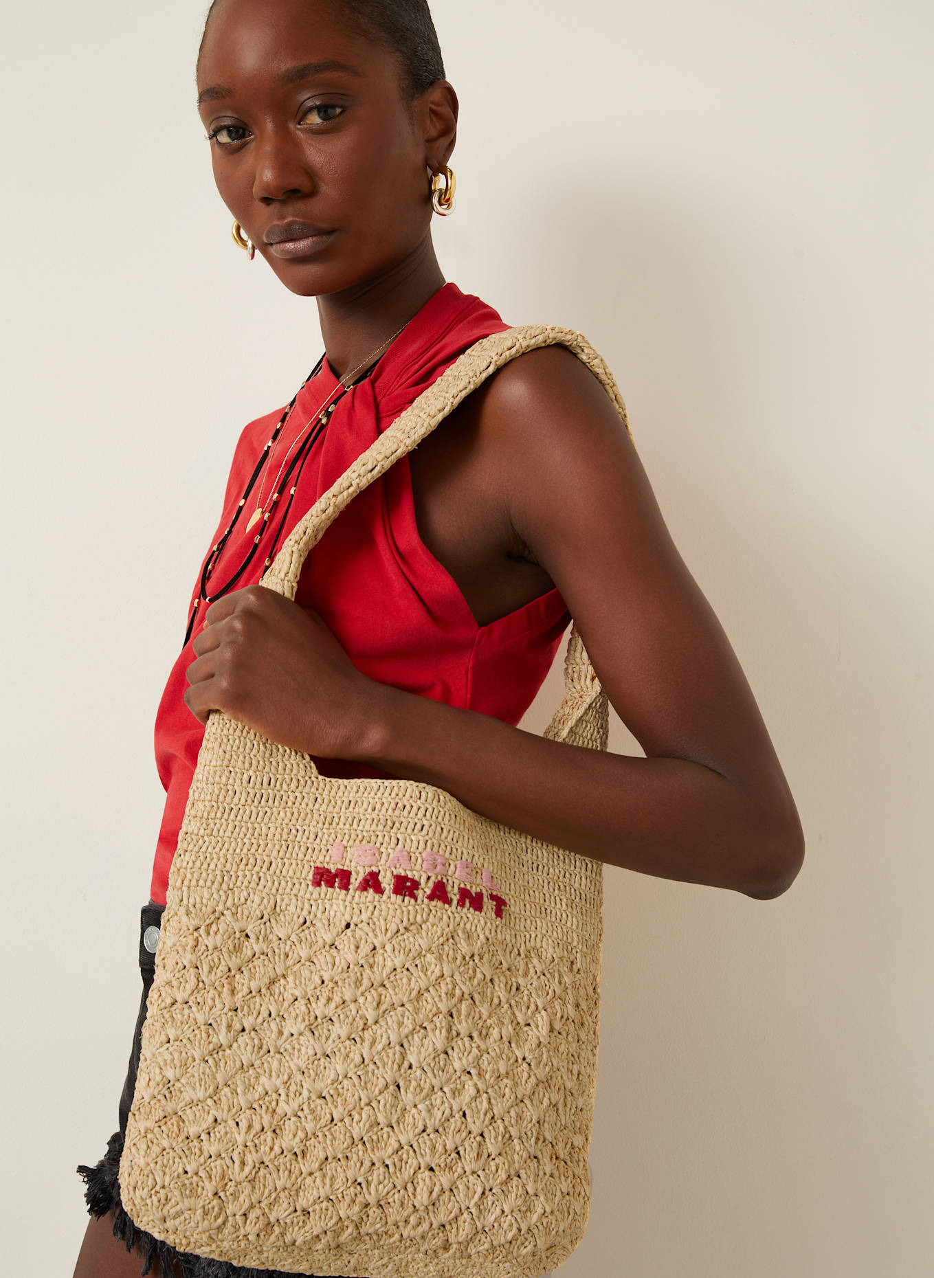 ISABEL MARANT Schultertasche PRAIA SMALL: BEIGE/ PINK