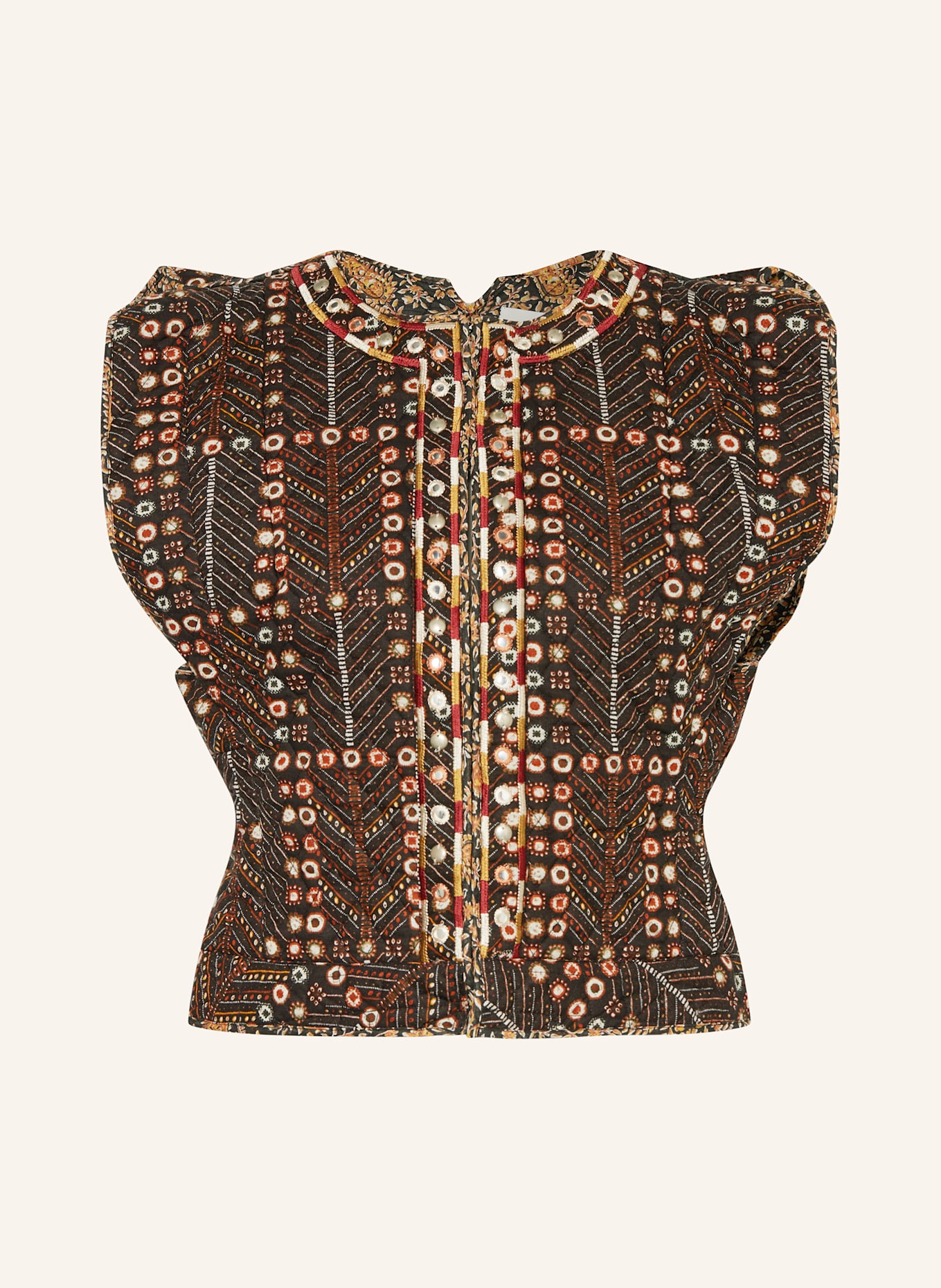 MARANT ÉTOILE Steppweste CERZA mit Nieten und Schmucksteinen: SCHWARZ / DUNKELORANGE / DUNKELROT