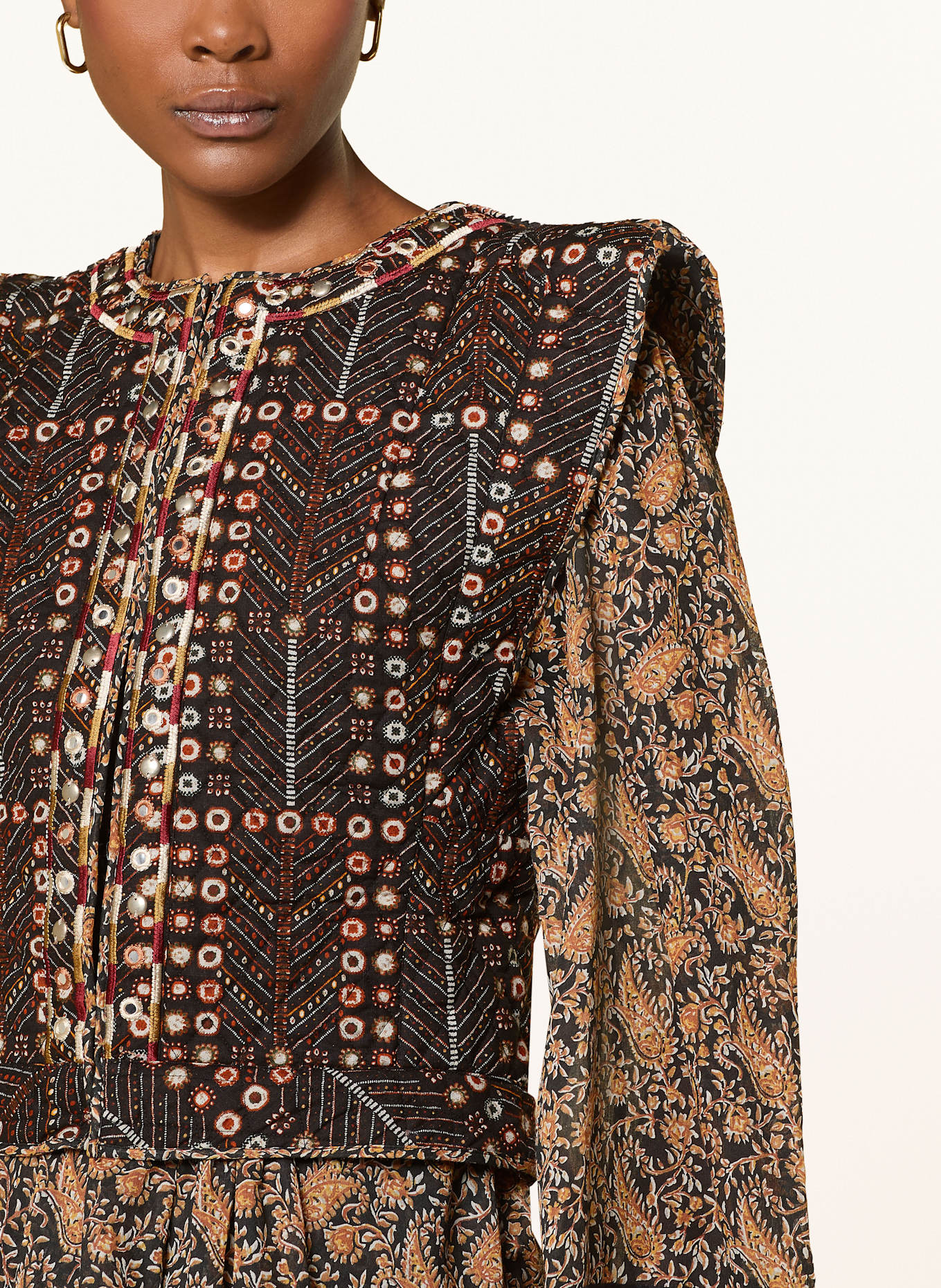 MARANT ÉTOILE Steppweste CERZA mit Nieten und Schmucksteinen: SCHWARZ / DUNKELORANGE / DUNKELROT