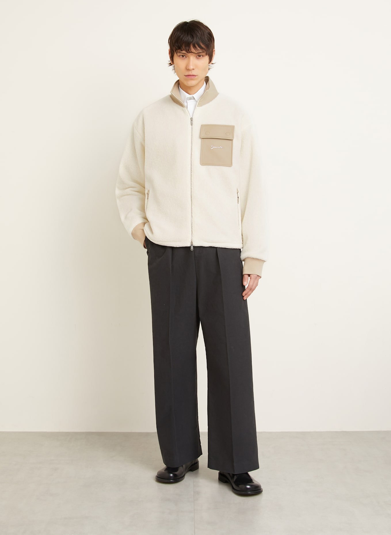GIVENCHY Teddydfell-Jacke: ECRU/ BEIGE