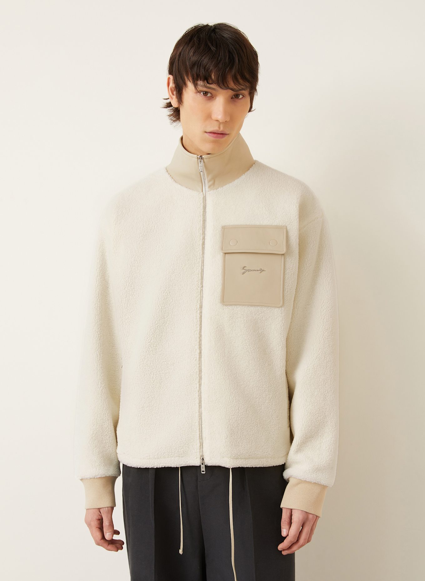 GIVENCHY Teddydfell-Jacke: ECRU/ BEIGE