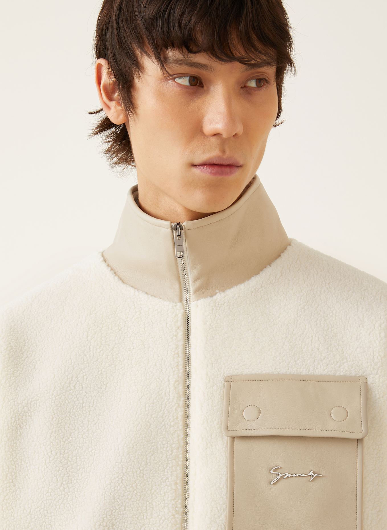 GIVENCHY Teddydfell-Jacke: ECRU/ BEIGE