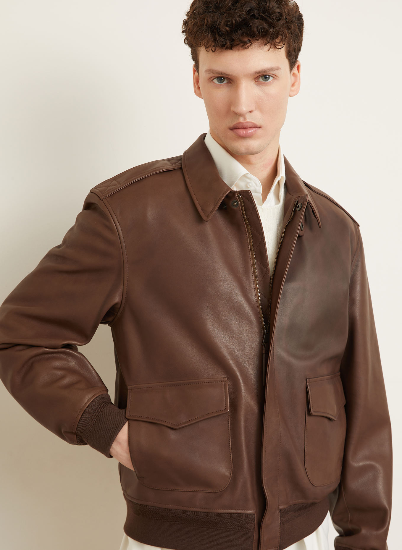 RALPH LAUREN PURPLE LABEL Leather jacket in dark brown