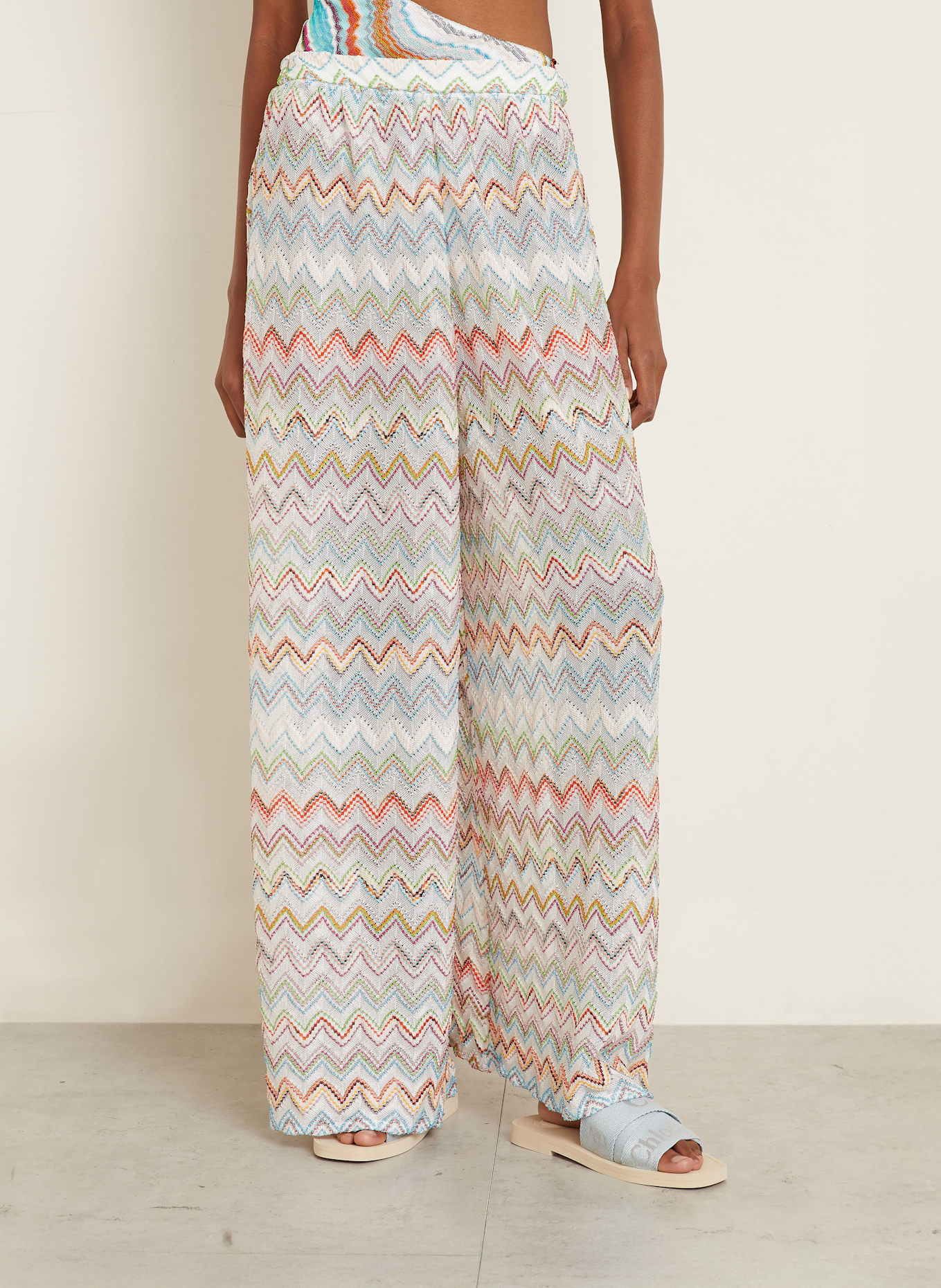 MISSONI pantalon marinière: BLANC / BLEU CLAIR / ORANGE