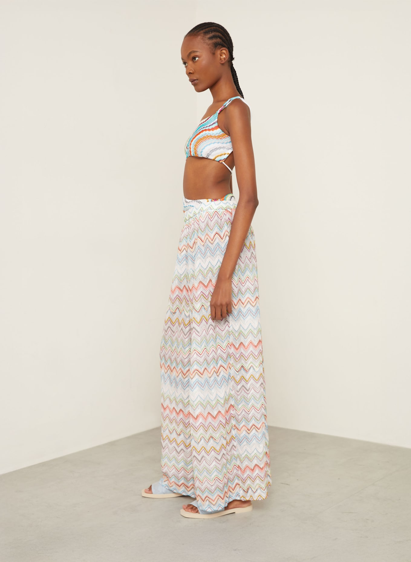 MISSONI pantalon marinière: BLANC / BLEU CLAIR / ORANGE