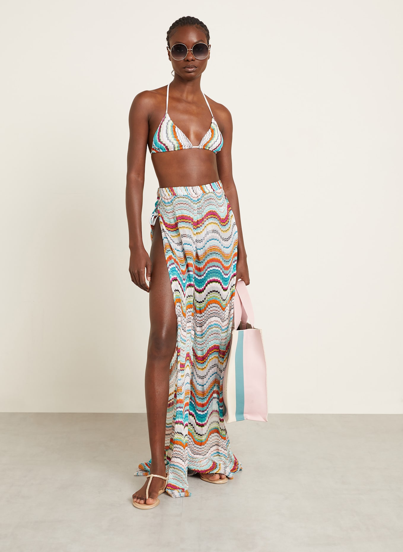 MISSONI Triangle bikini with glitter thread: WHITE / ORANGE / LIGHT GREEN