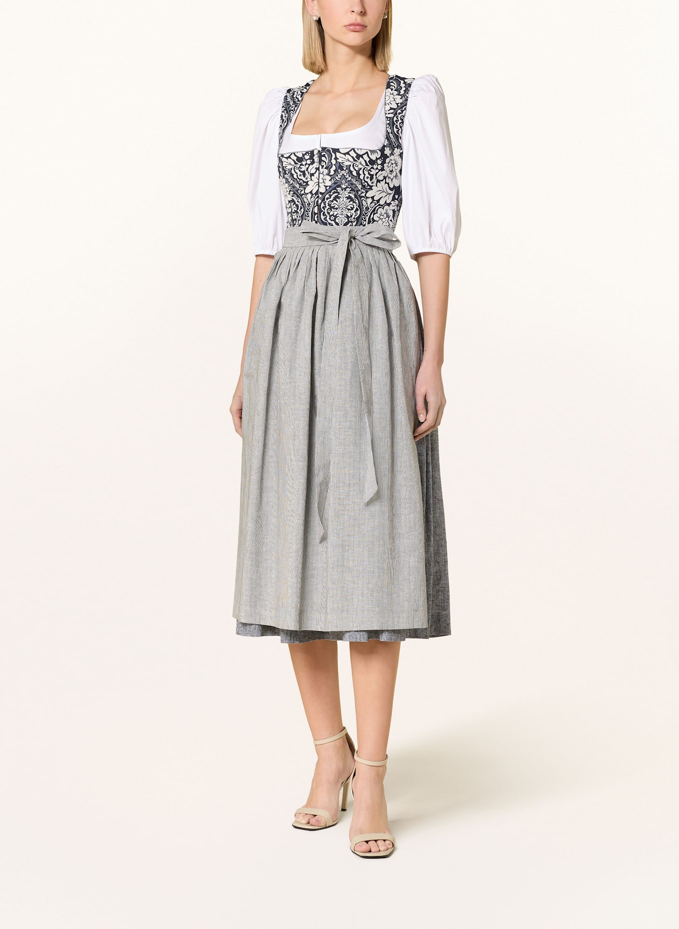 BERWIN & WOLFF Jacquard-Dirndl mit Leinen: DUNKELBLAU / CREME