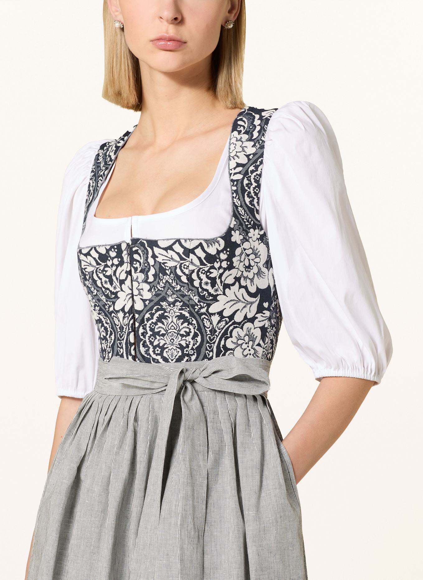 BERWIN & WOLFF Jacquard-Dirndl mit Leinen: DUNKELBLAU / CREME