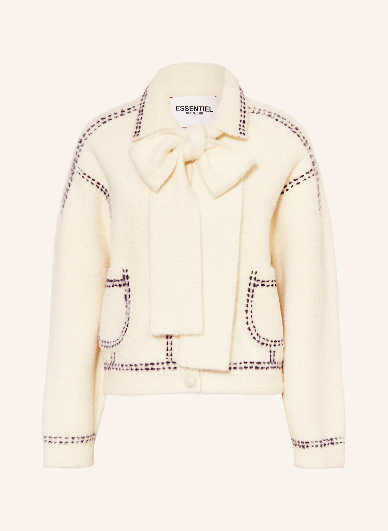 ESSENTIEL ANTWERP HOOPS faux fur jacket, Color: CREAM/ DARK BLUE (Image 1)