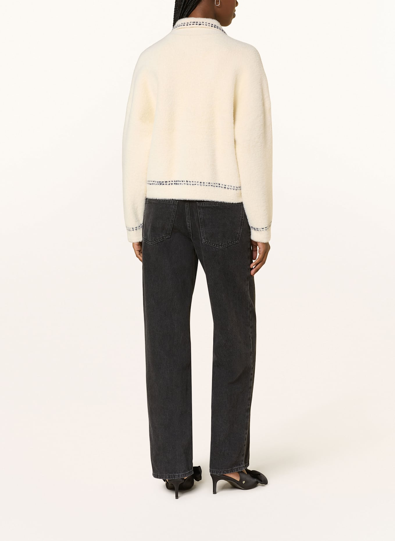 ESSENTIEL ANTWERP HOOPS faux fur jacket, Color: CREAM/ DARK BLUE (Image 3)