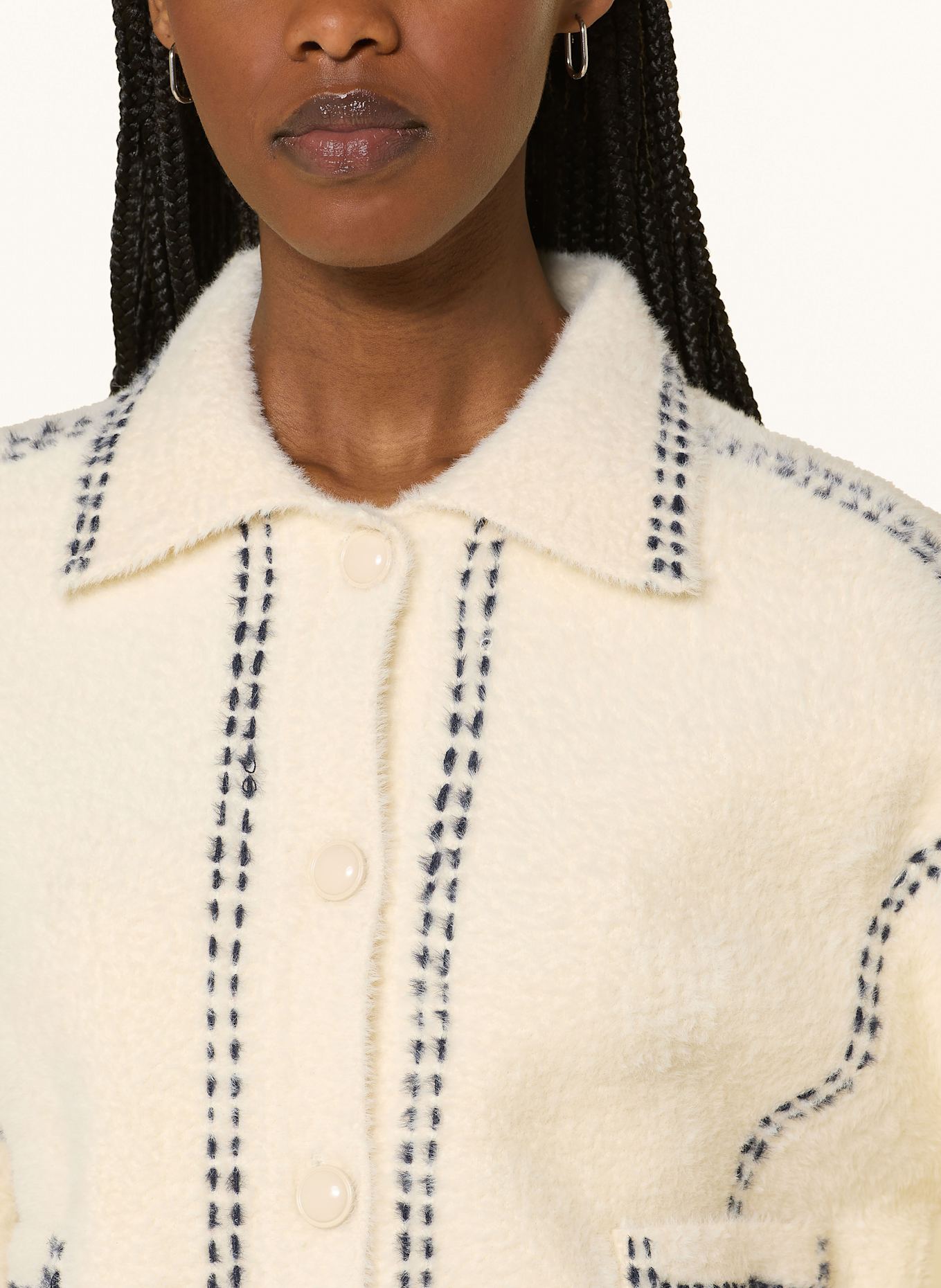 ESSENTIEL ANTWERP HOOPS faux fur jacket, Color: CREAM/ DARK BLUE (Image 4)