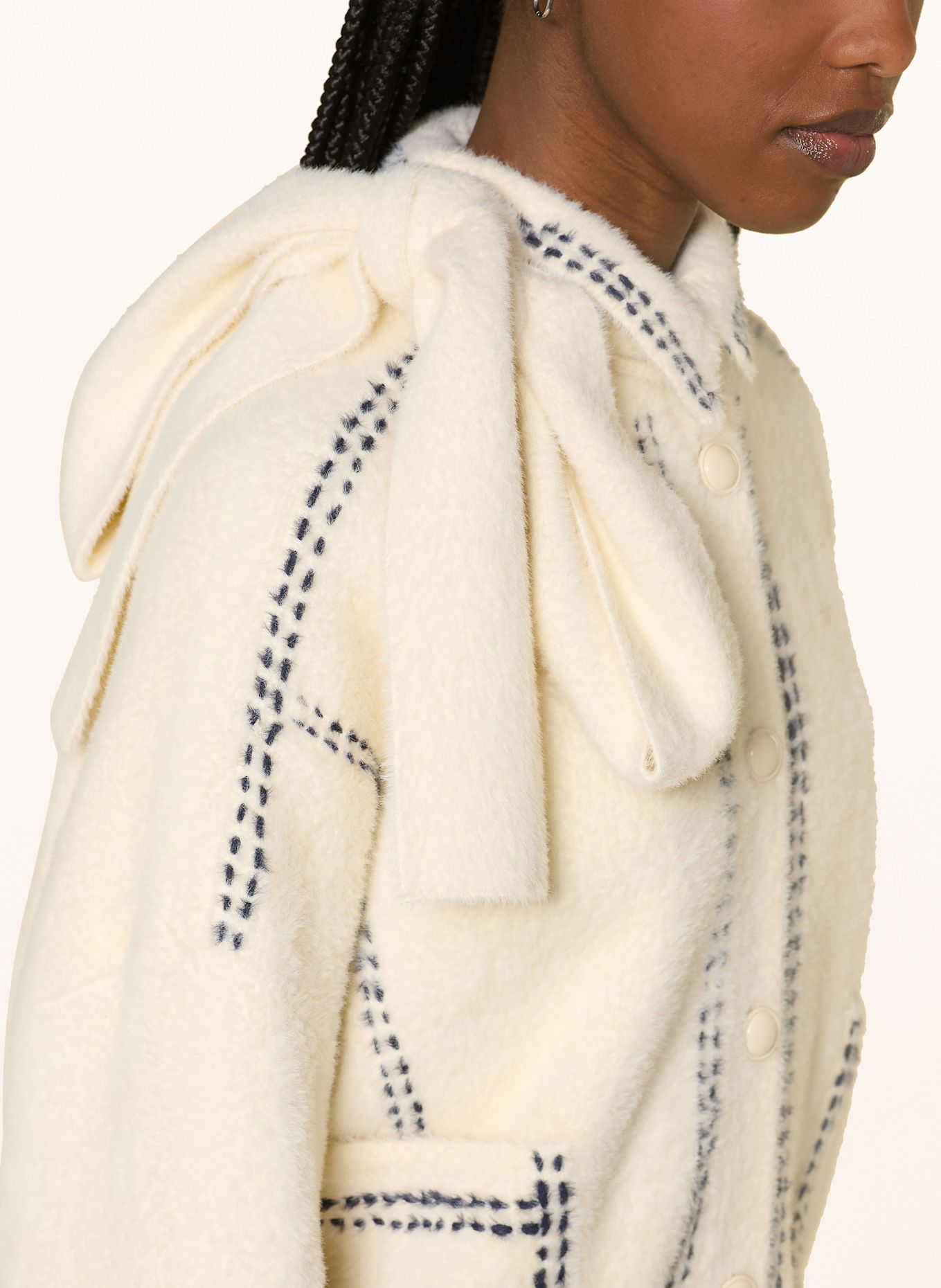 ESSENTIEL ANTWERP HOOPS faux fur jacket, Color: CREAM/ DARK BLUE (Image 5)