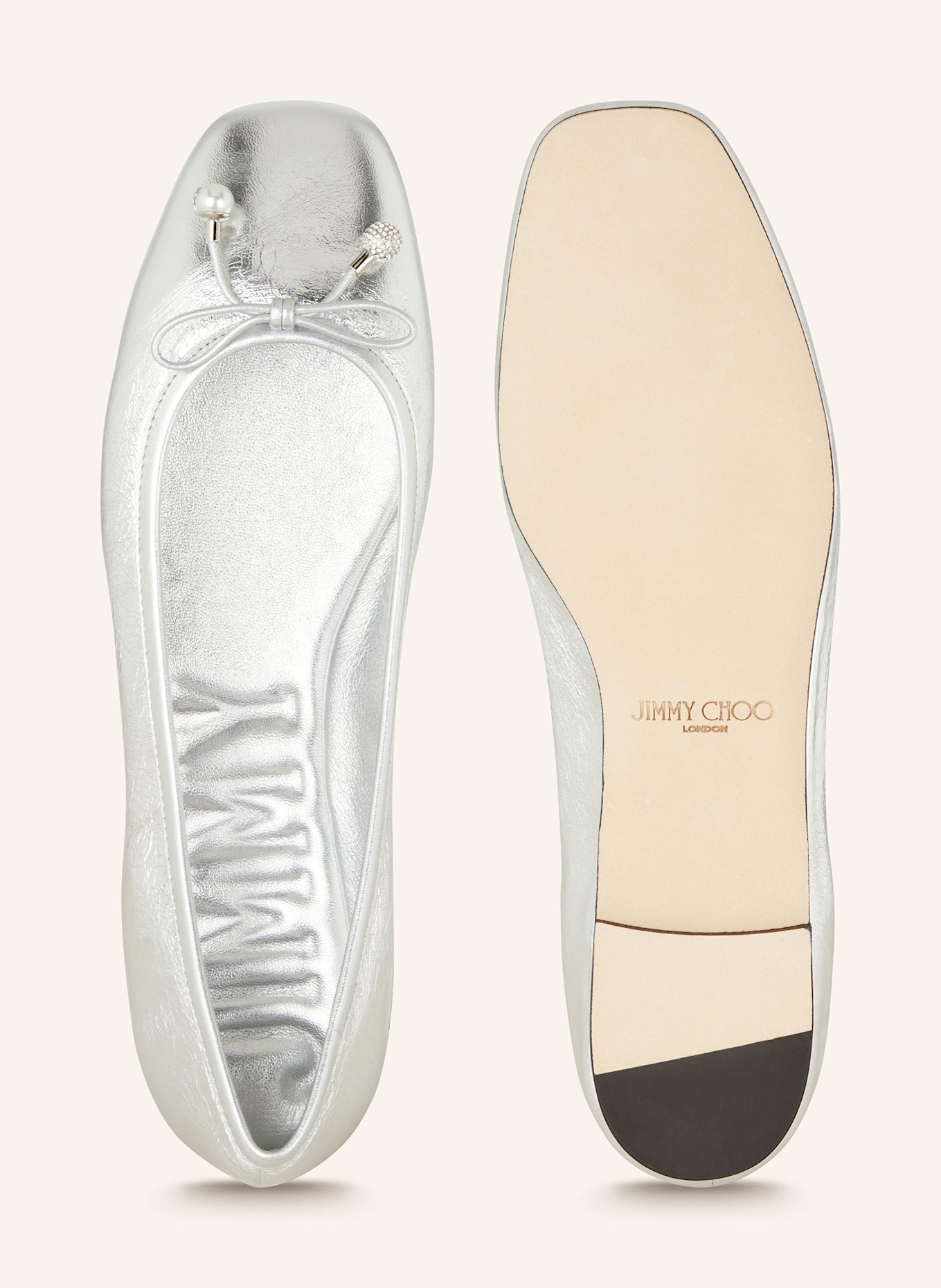 JIMMY CHOO Ballerinas ELME mit Schmuckperlen: SILBER