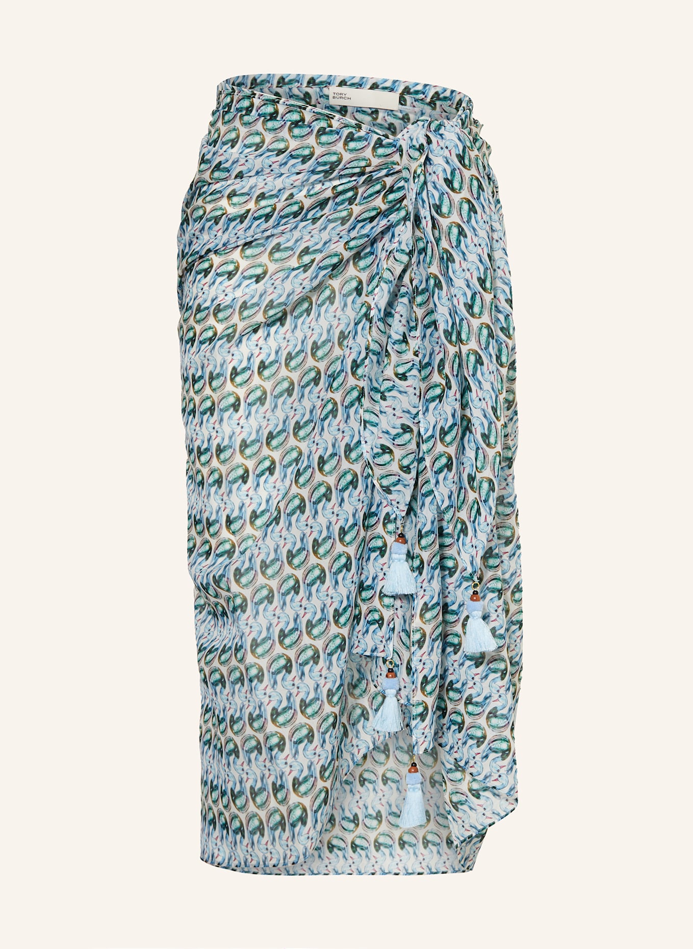 TORY BURCH Pareo z dodatkiem jedwabiu: BIAŁY / NIEBIESKI / ZIELONY