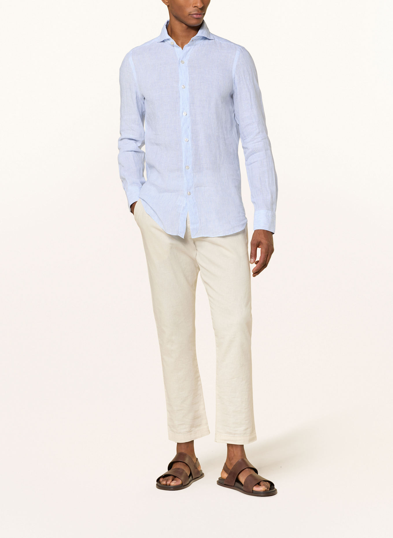 FINAMORE 1925 Koszula z lnu slim fit: JASNONIEBIESKI / BIAŁY