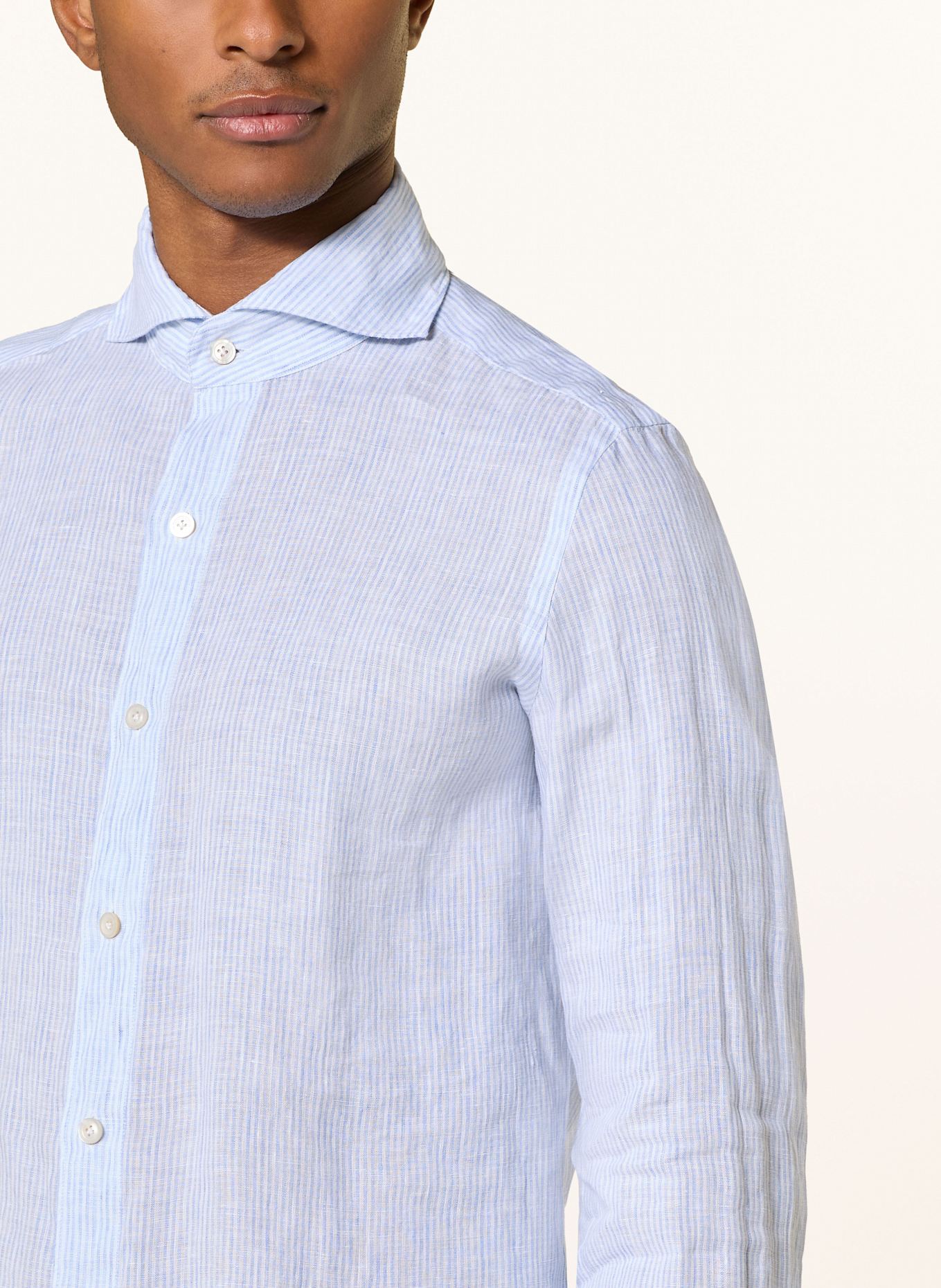 FINAMORE 1925 Koszula z lnu slim fit: JASNONIEBIESKI / BIAŁY