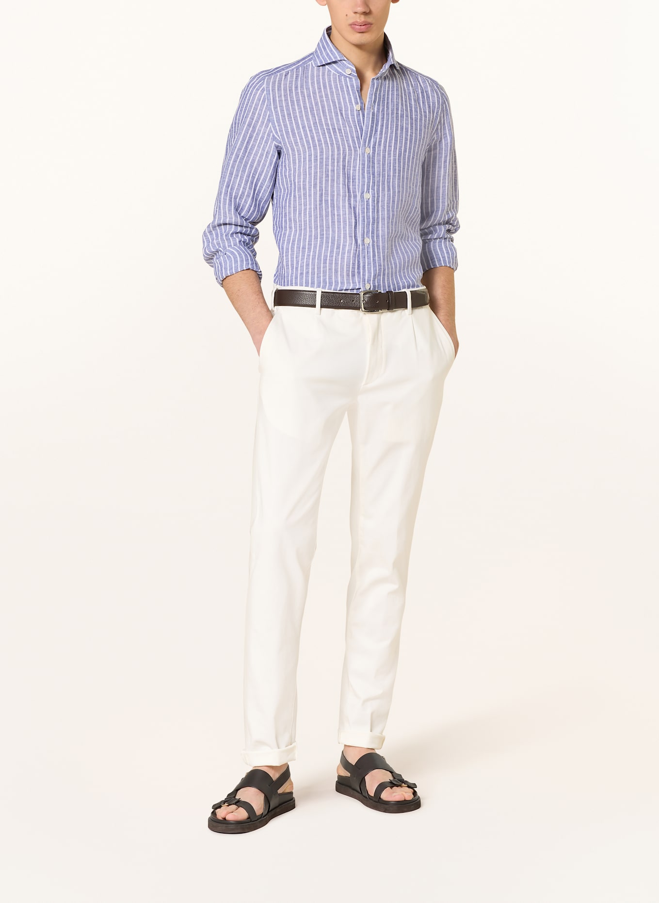 FINAMORE 1925 Lněná košile TOKYO Slim Fit: TMAVĚ MODRÁ / BÍLÁ